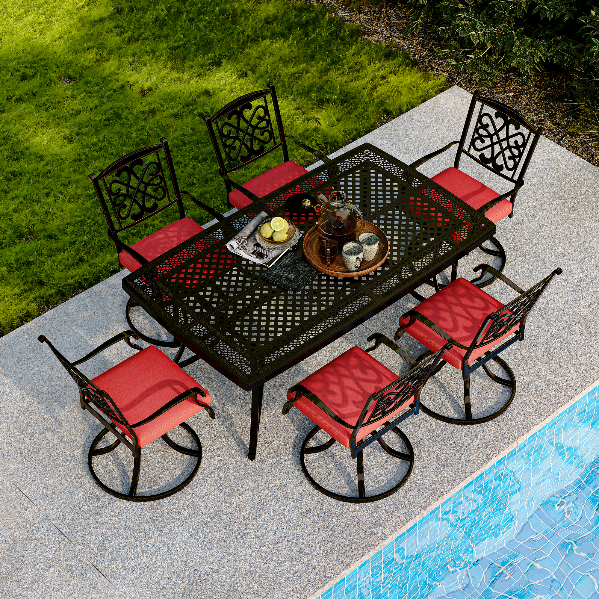 Boyelliving Aluminum Frame Rectangle 28 in. H Outdoor Dining Table with Umbrella Hole in Dark Gold Finished-Boyelliving