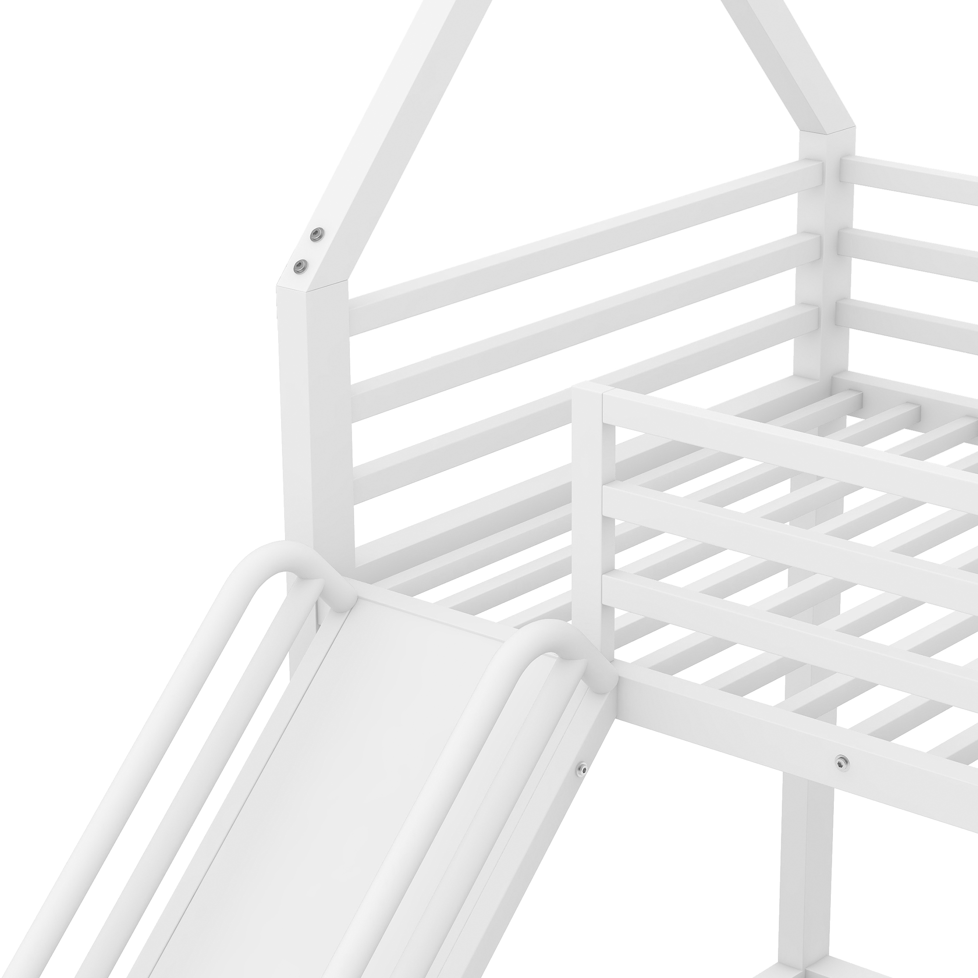 Twin over Twin House Bunk Bed with Ladder and Slide,White/Black