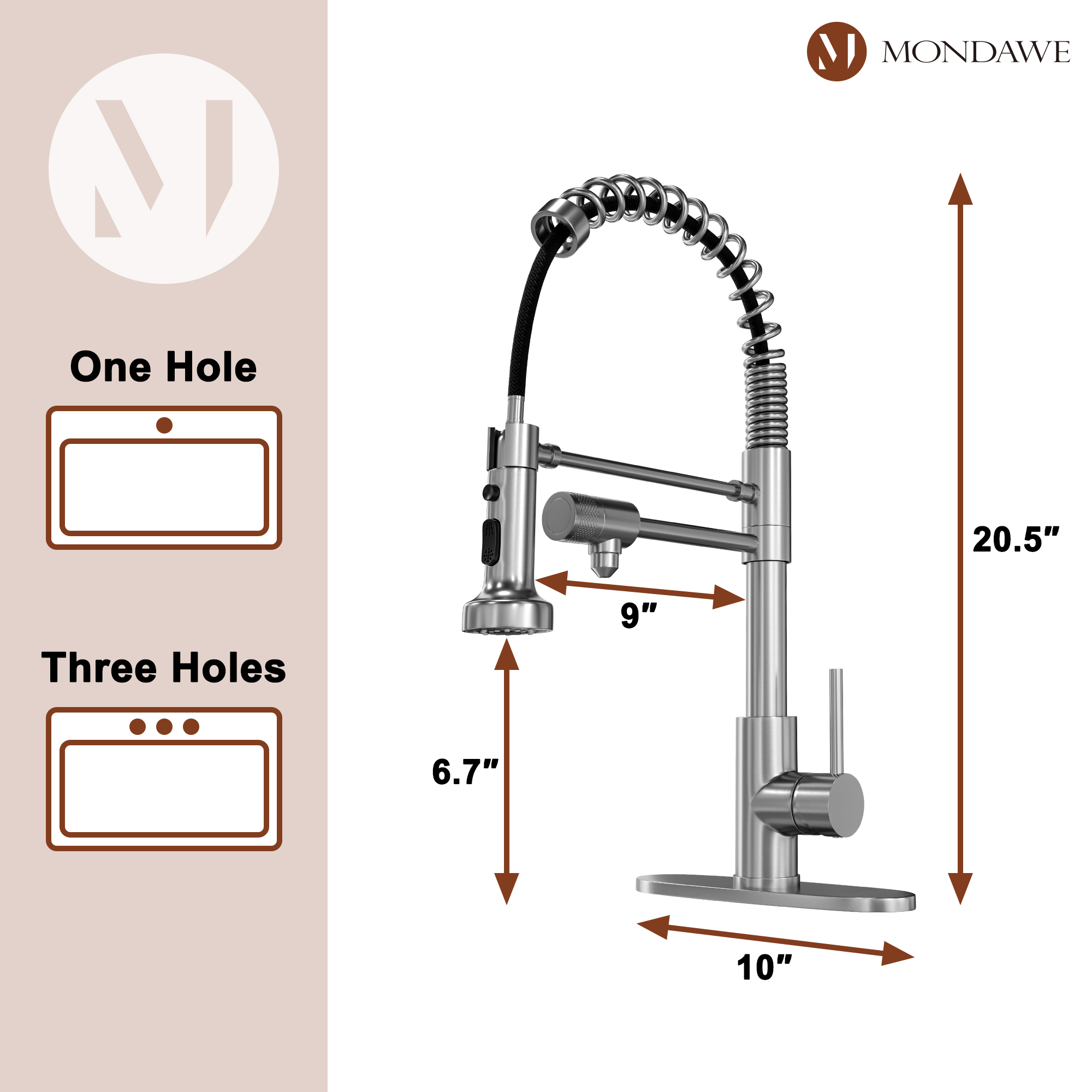 Mondawe 1.8 gpm Lead-Free Copper Brass Single Handle Pull Down Kitchen Faucet for Bar Laundry Kitchen Sink-Mondawe