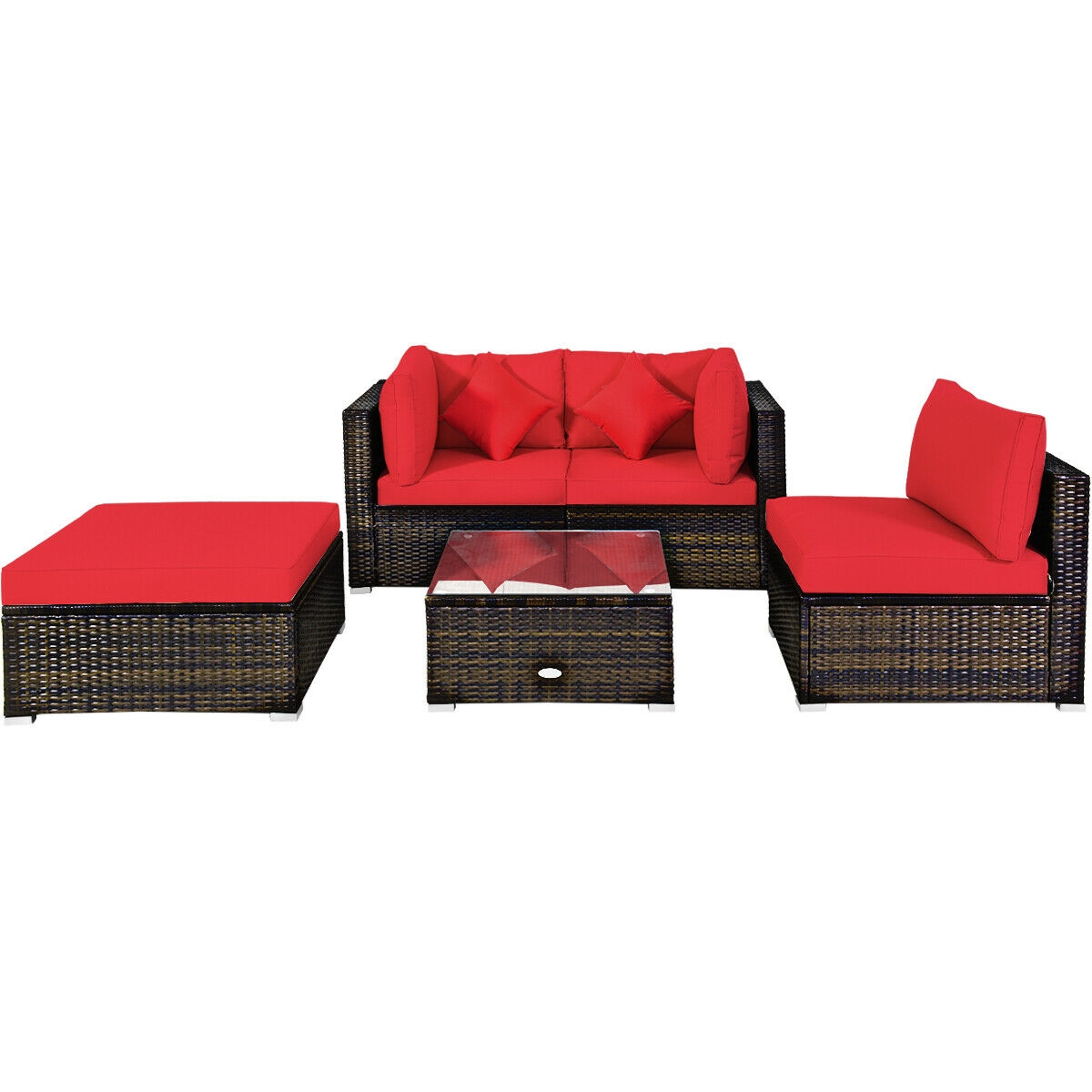Mondawe 5 Pcs Outdoor Patio Rattan Furniture Set Sectional Conversation-Mondawe