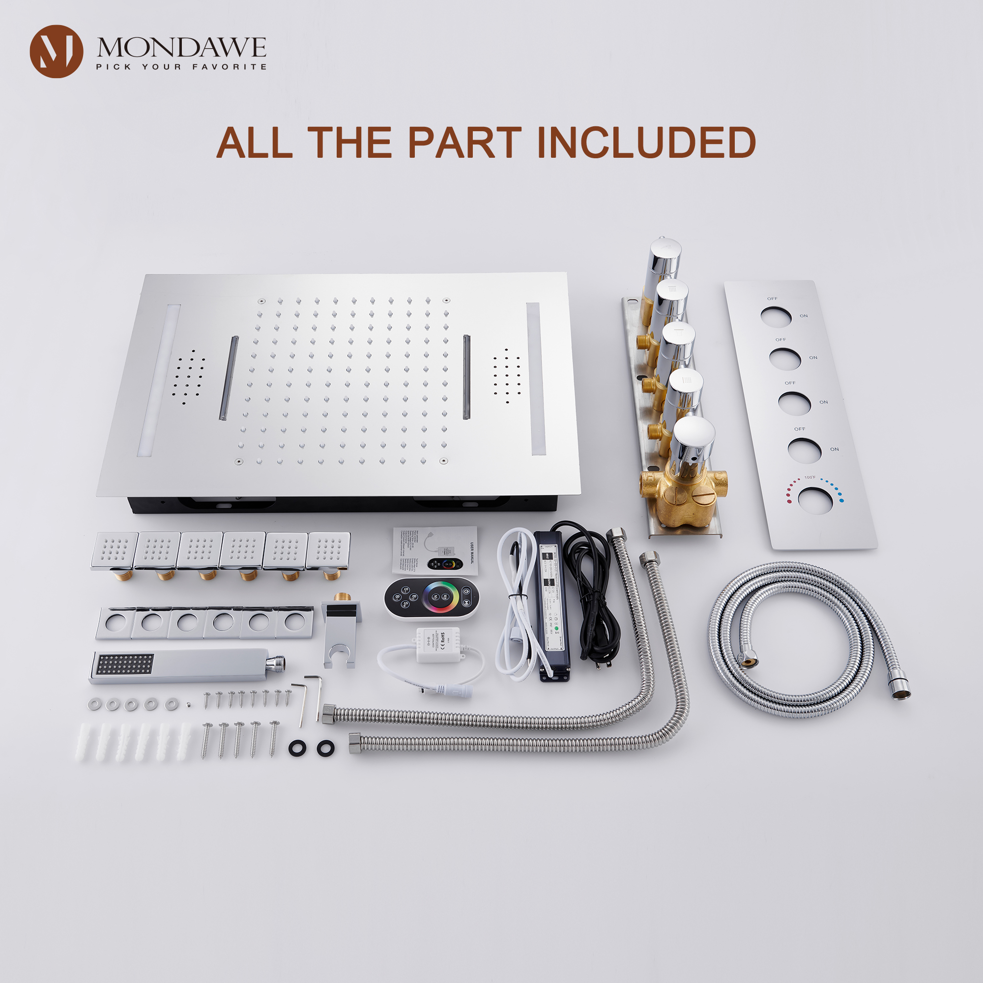 CH-Mondawe Luxury 4-Way Thermostatic Shower System with LED and Music Player-Mondawe