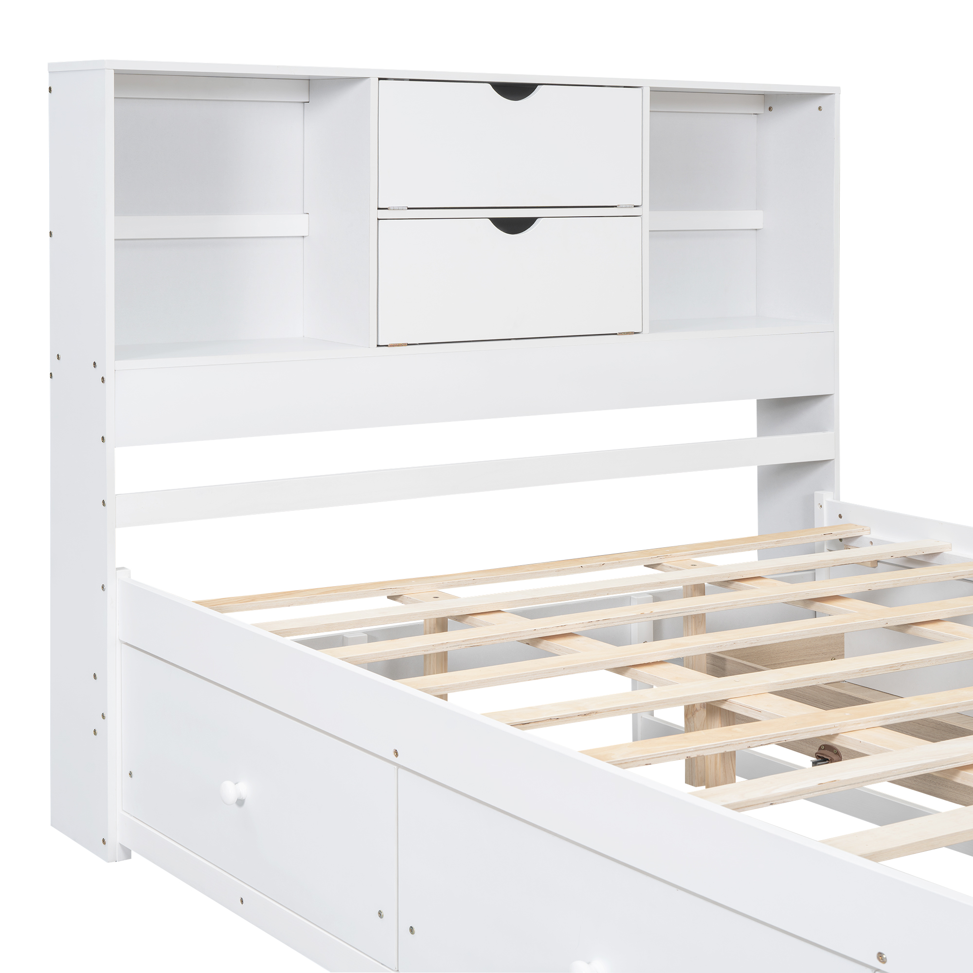 Queen/King Size Platform Bed with Storage Headboard and 8 Drawers, White/Gray