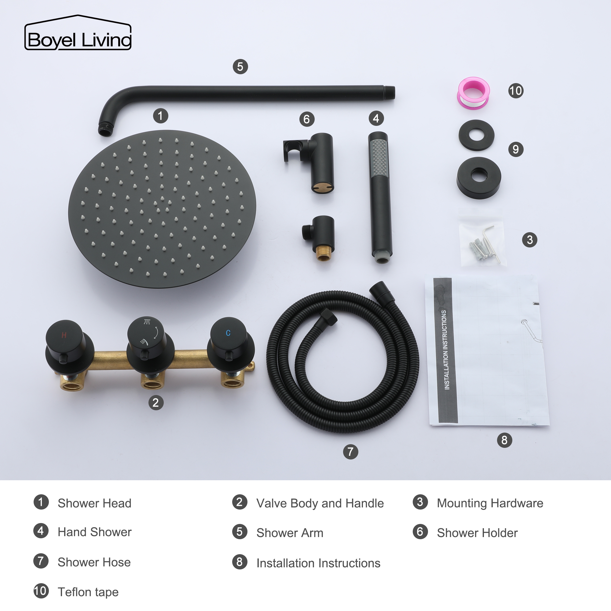 1-Spray Patterns with 2.5GPM 10 in. Tub Wall Mount Dual Shower Heads in Spot Resist Matte Black