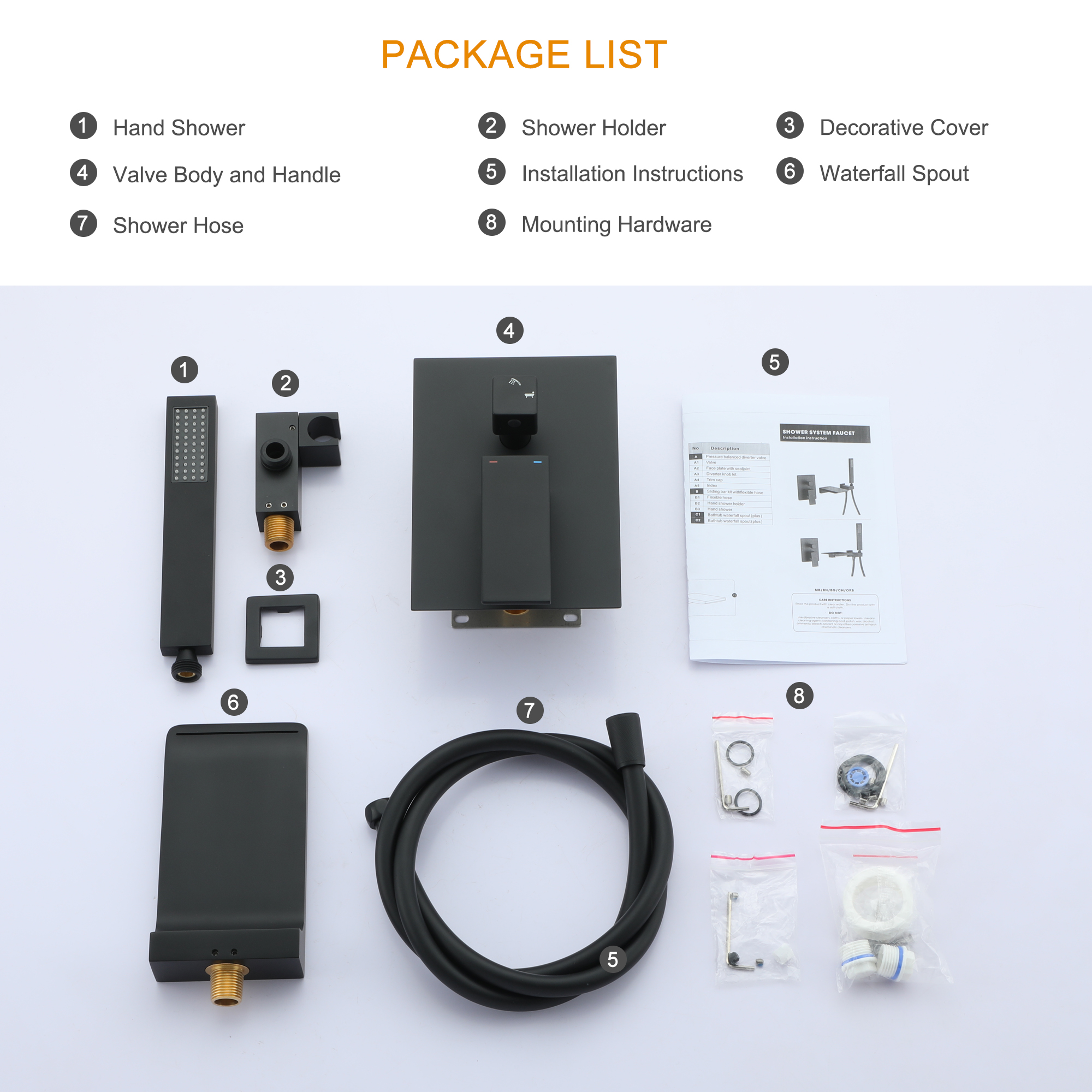 Single-Handle 1-Spray Wall Mount Tub and Shower Faucet in Black Brass Handheld Shower (Valve Included)