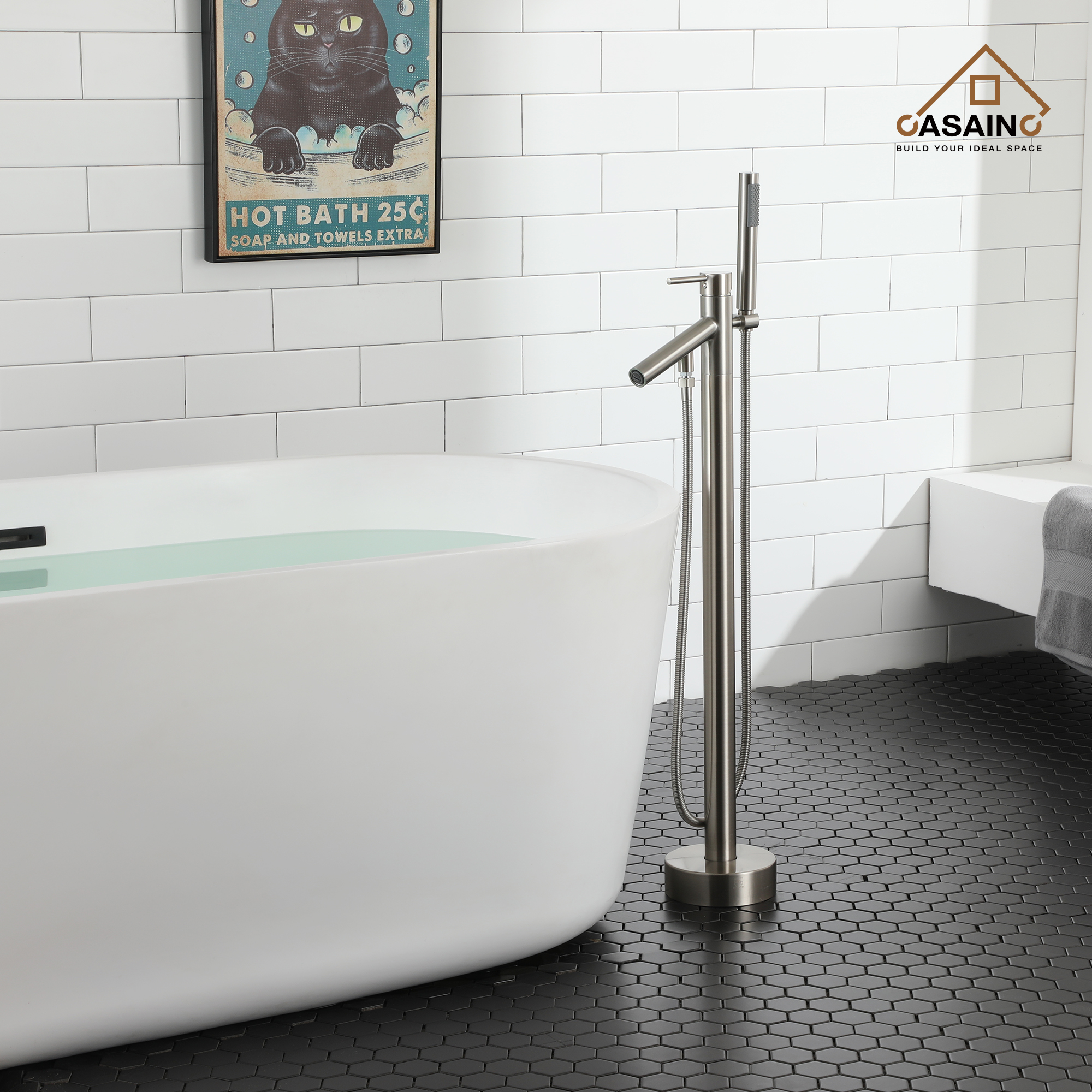 Single-Handle Floor Mount Freestanding Tub Faucet with Hand Shower in. Brushed Nickel/Matte Black/Chrome