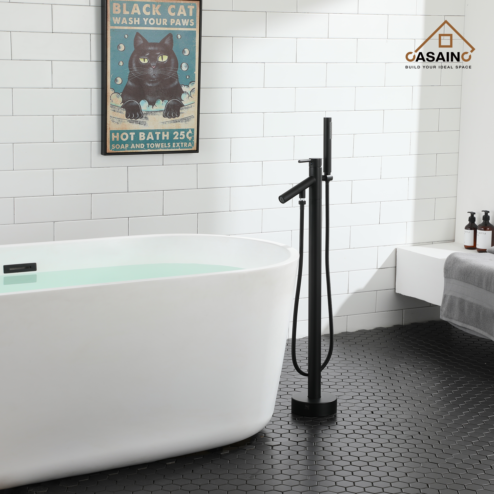 Single-Handle Floor Mount Freestanding Tub Faucet with Hand Shower in. Brushed Nickel/Matte Black/Chrome