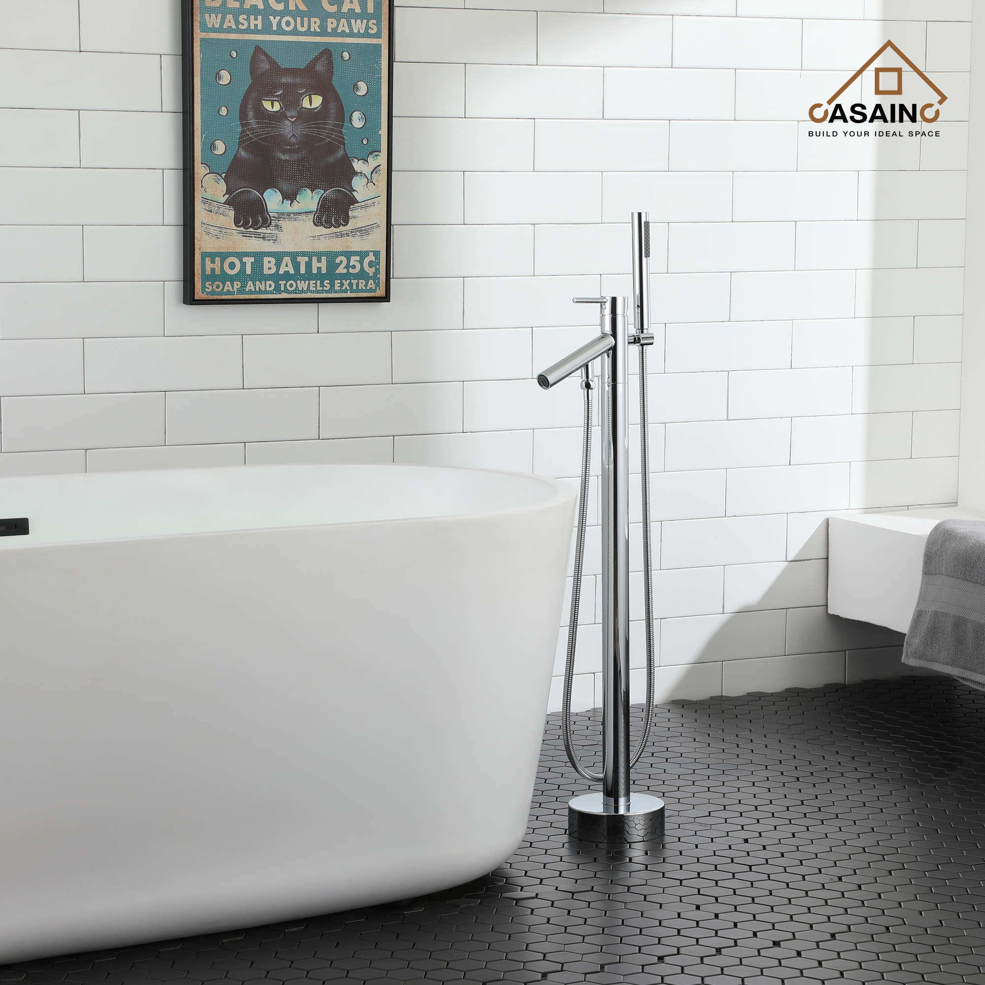 Single-Handle Floor Mount Freestanding Tub Faucet with Hand Shower in. Brushed Nickel/Matte Black/Chrome