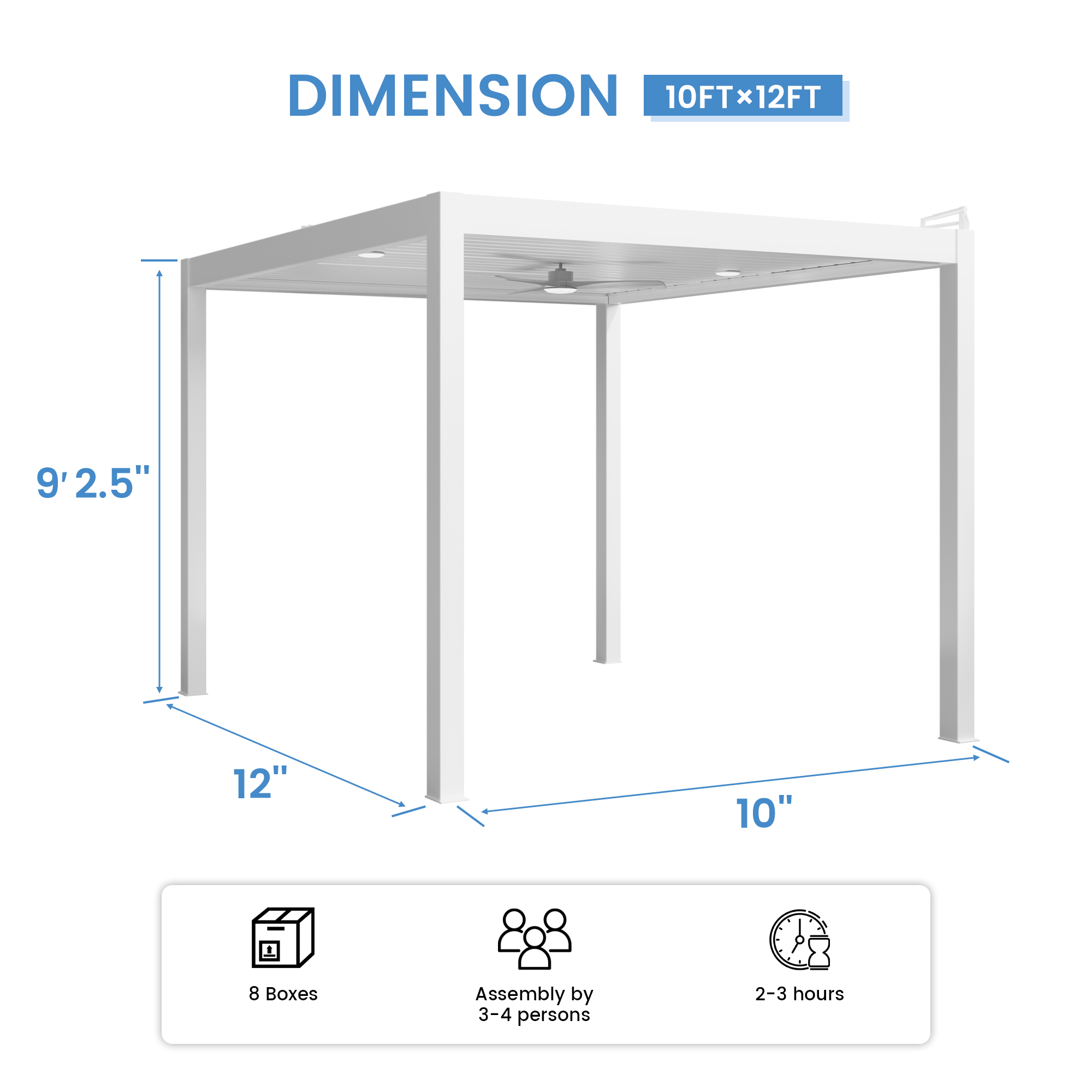 Aluminum Outdoor Pergola Gazebo with Adjustable Louvered Roof and Solar-Powered LED Lights – Modern Weather-Resistant Patio Shade Structure