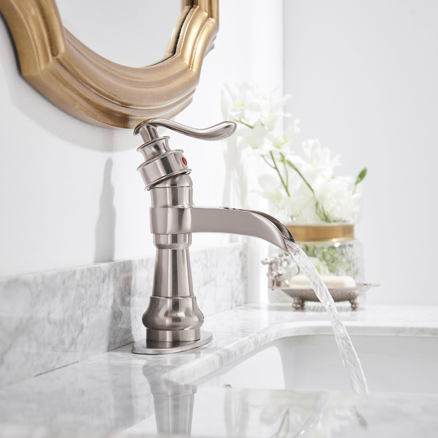 Single Handle Single Hole Bathroom Faucet with Deckplate Included, Pop Up Drain and Water Supply Hoses in Brushed Nickel/Oil Rubbed Bronze