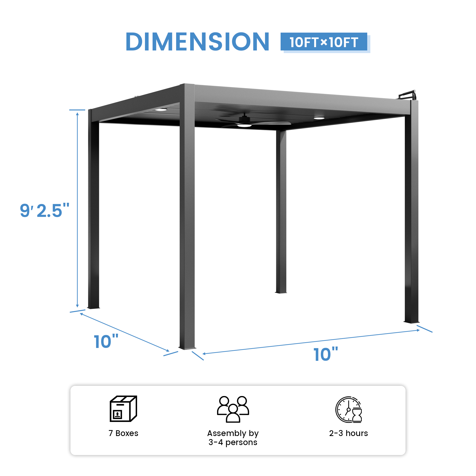 Aluminum Outdoor Pergola Gazebo with Adjustable Louvered Roof and Solar-Powered LED Lights – Modern Weather-Resistant Patio Shade Structure