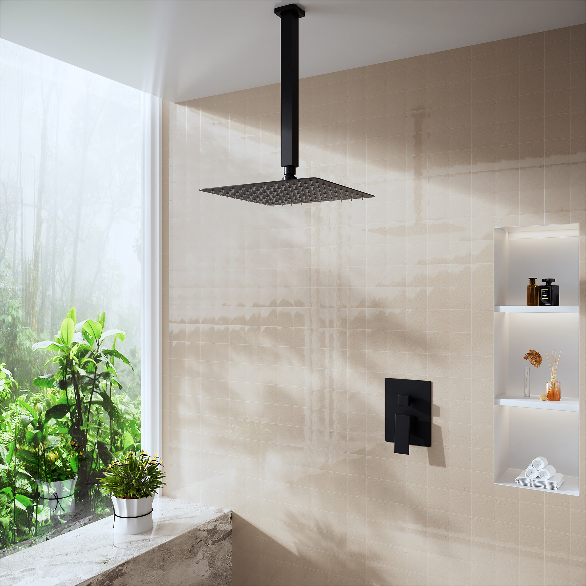 10"/12" Stainless Steel 360 Degree Adjustable 0.08" Ultra-thin Rectangle Shower Head In Matte Black/Brushed Nickel