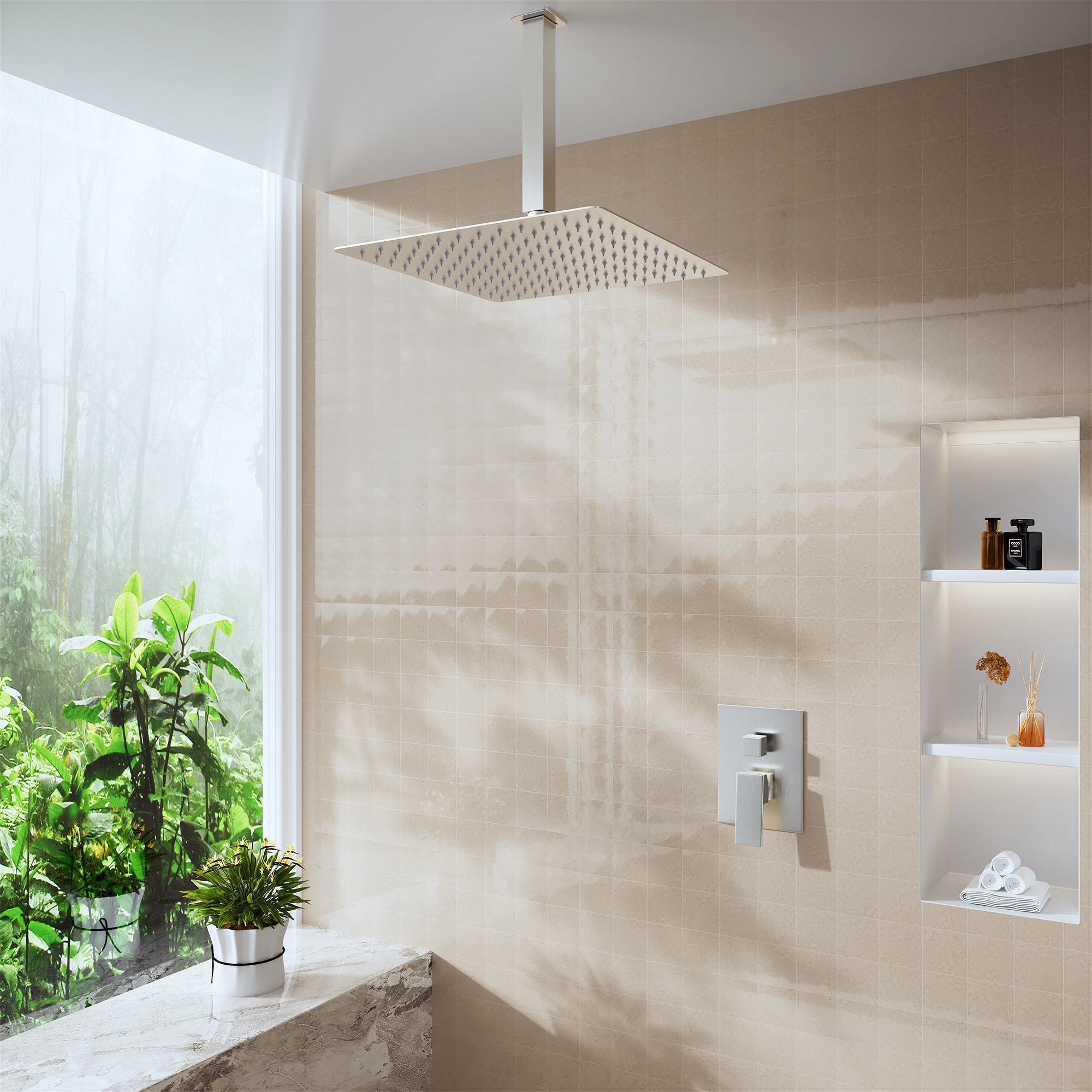 10"/12" Stainless Steel 360 Degree Adjustable 0.08" Ultra-thin Rectangle Shower Head In Matte Black/Brushed Nickel