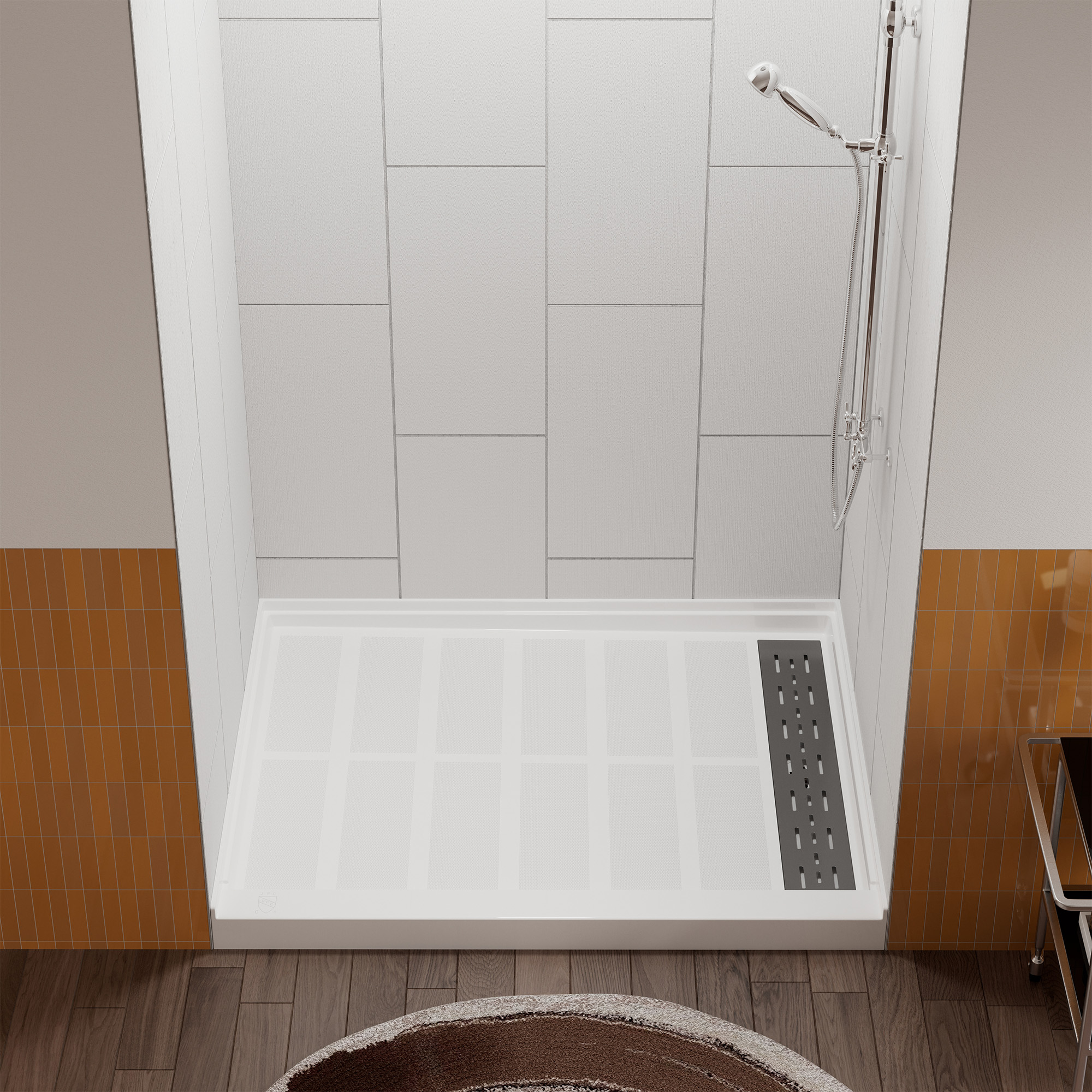 48"x36" SMC Solid White Shower Base with Non-Slip Surface, CUPC Certified