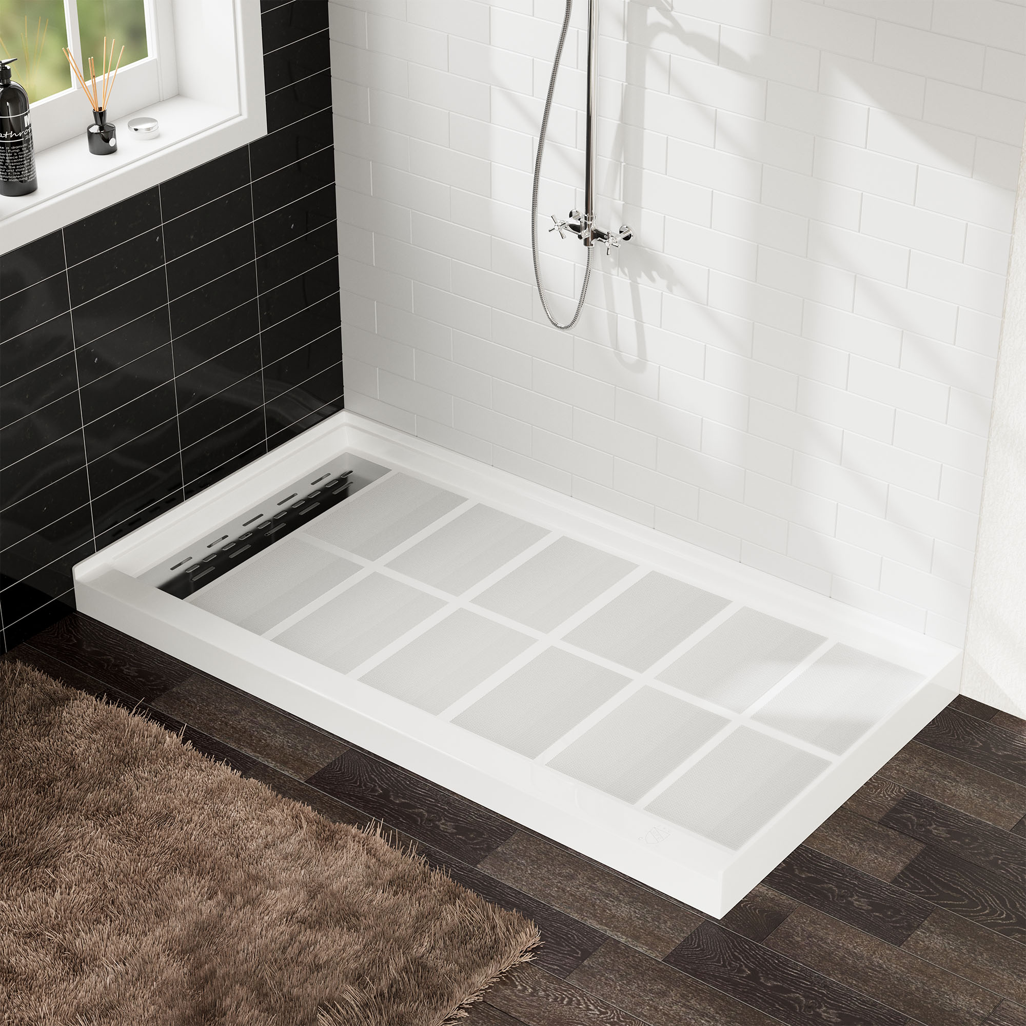 60"x32" White Solid Surface Single Threshold Alcove Shower Pan Base