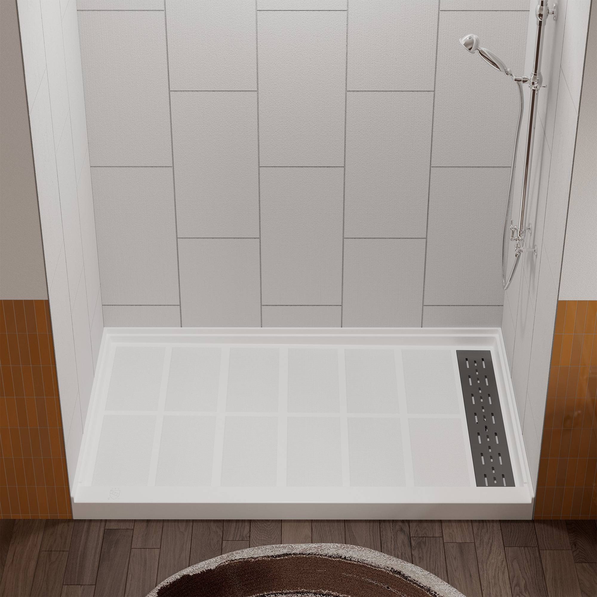 60"x32" White Solid Surface Single Threshold Alcove Shower Pan Base