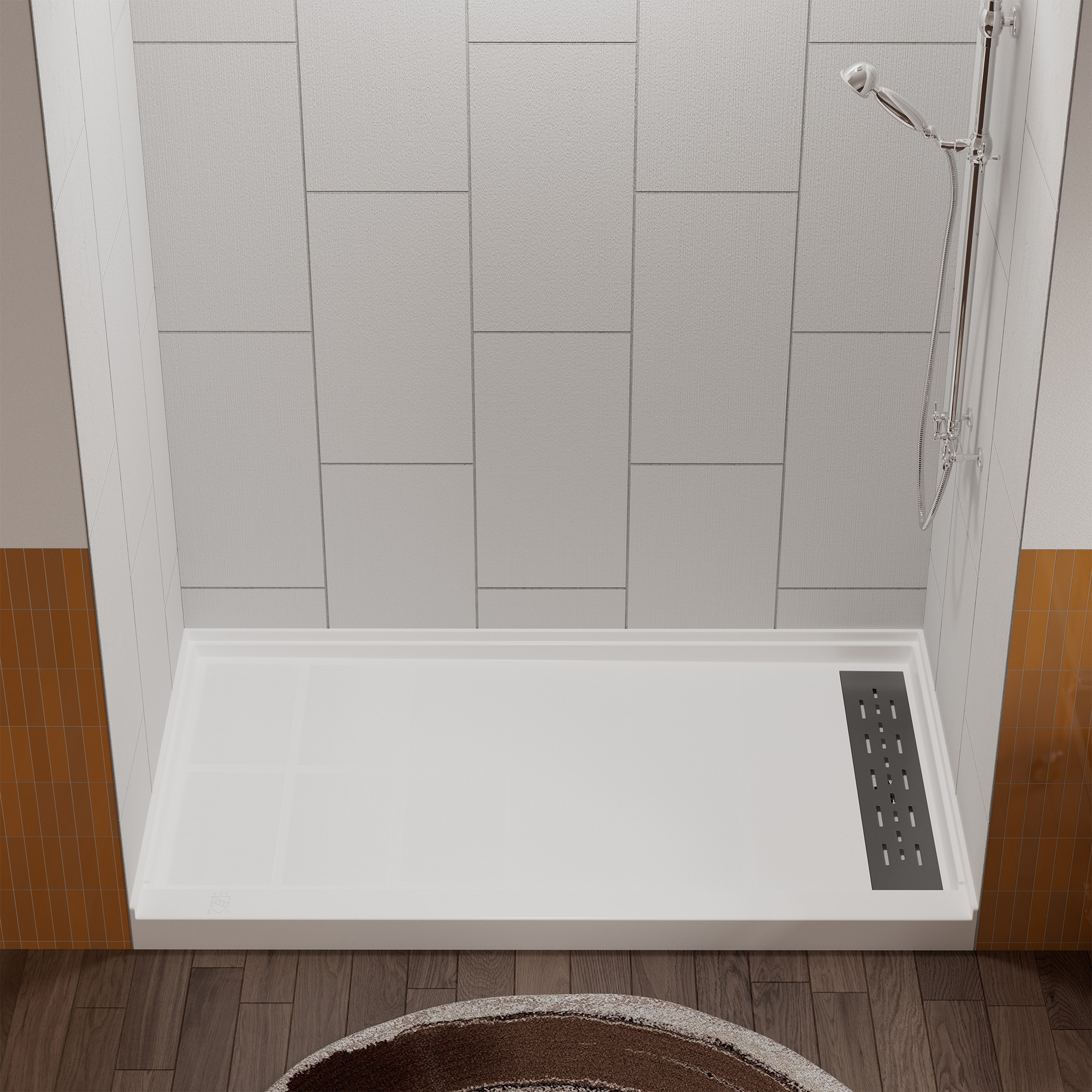 60"x36" White Solid Surface Rectangle Single Threshold Shower Pan Base