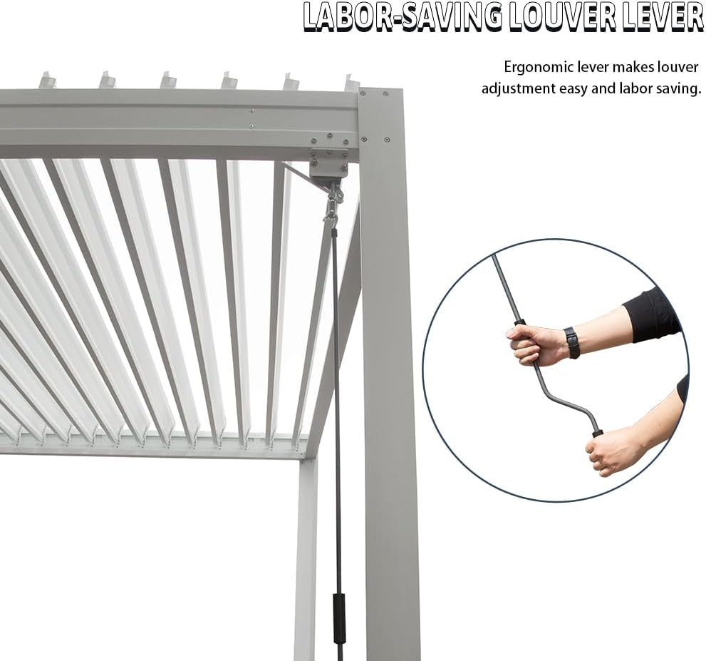 Louvered Pergola 10X20FT, Wood Grain Aluminum Pergola with Adjustable Roof, Wood Looking Aluminum Frame, Efficient Drainage System, Outdoor Pergola for Patio, Deck, Garden