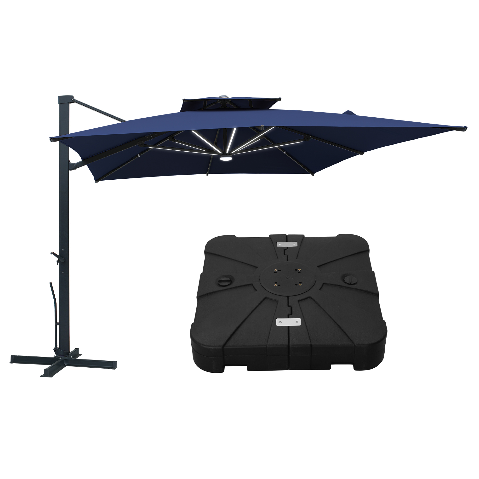 13-Ft Aluminum Patio Cantilever Umbrella with Base and Removable Lights