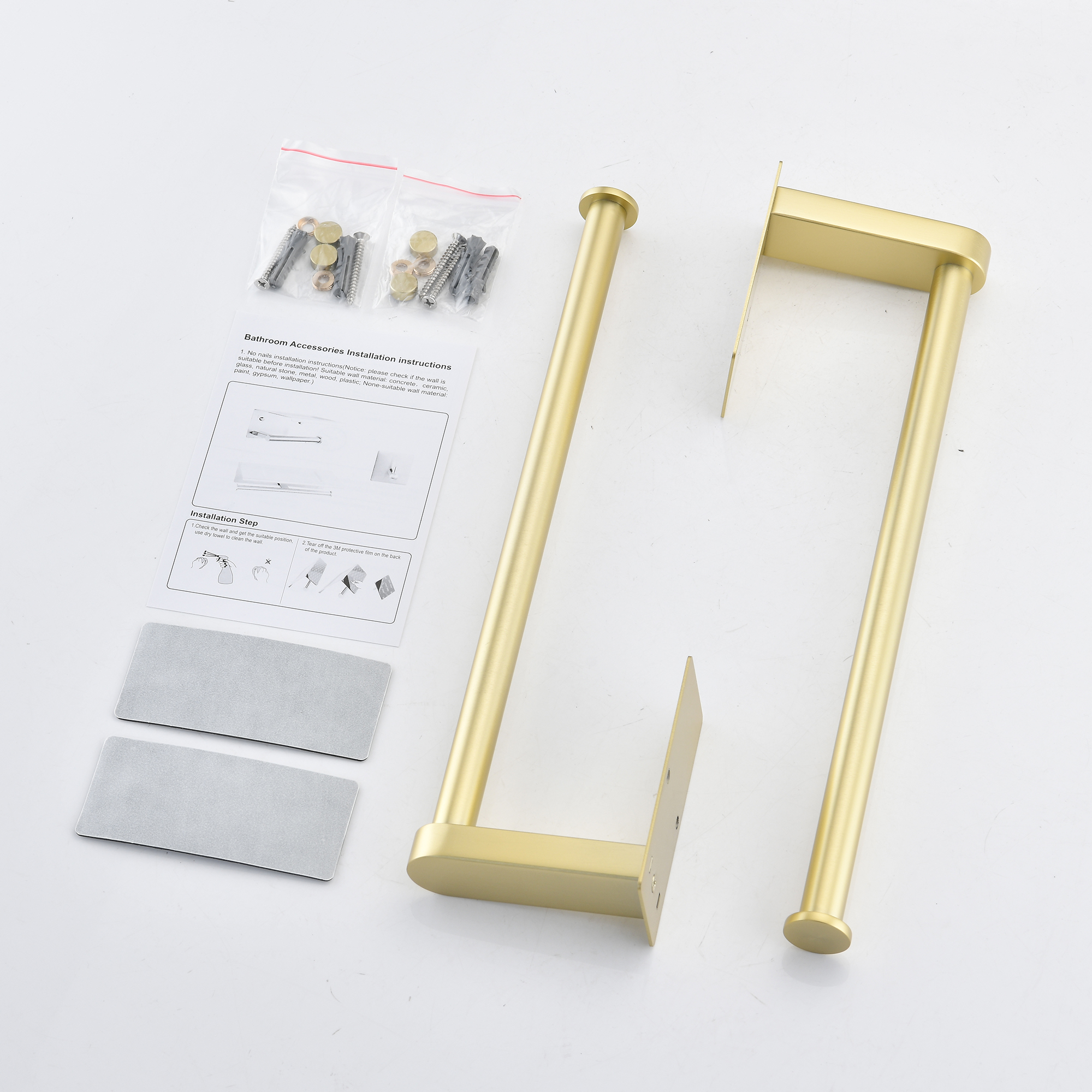  2-Pack 12 in. Wall-Mount Stainless Steel Paper Towel Holder Self Adhesive Paper Towel Holders in Brushed Nickel/Brushed Gold/Matte Black