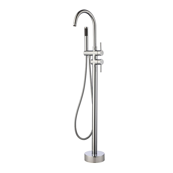 Floor Mount Bathtub Faucet Freestanding Tub Filler Matte Black Standing High Flow Shower Faucets with Handheld Shower Mixer Taps Swivel Spout
