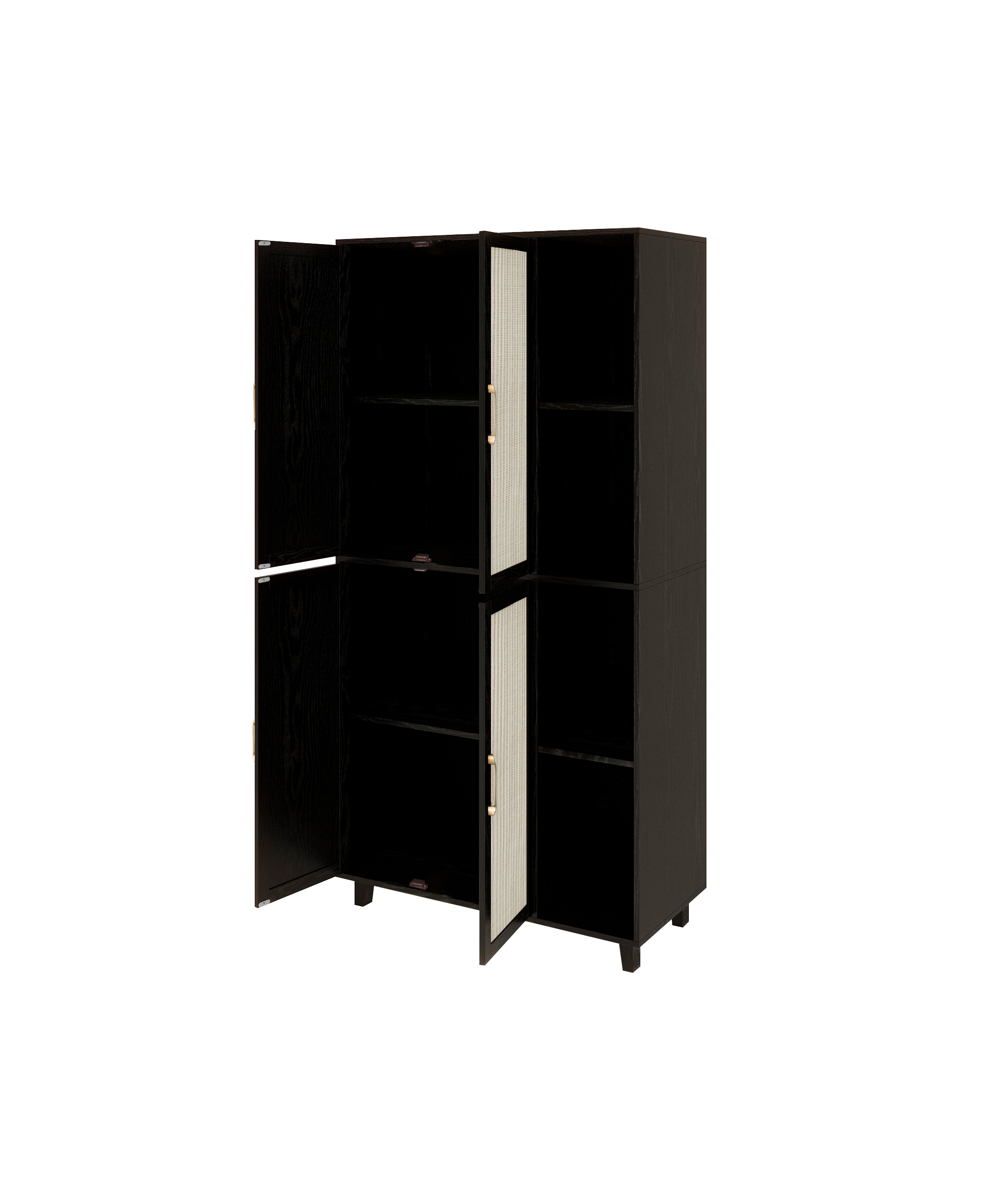 4 Door Cabinet with 4 Shelves with 4 Adjustable Inner Shelves, Storage Cabinet,  Black / Natural 
