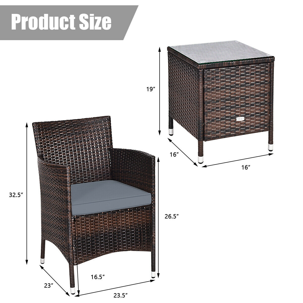 Mondawe 3 Pcs Outdoor Rattan Wicker Furniture Set-Mondawe