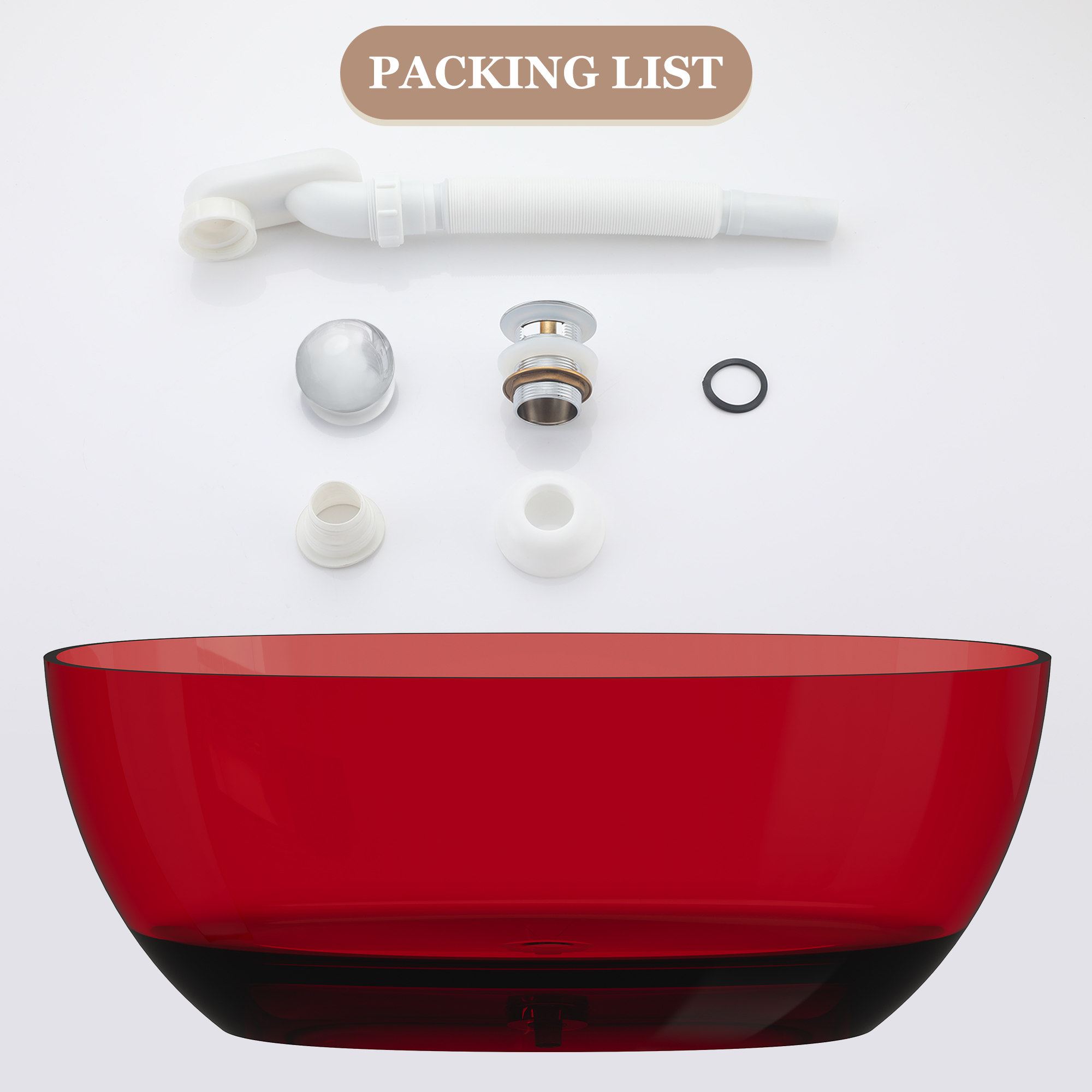 59" Soaking Tub Transparent Resin Freestanding Bathtub Modern Oval Design Stand Alone Tub with Overflow and Pop-up Drain