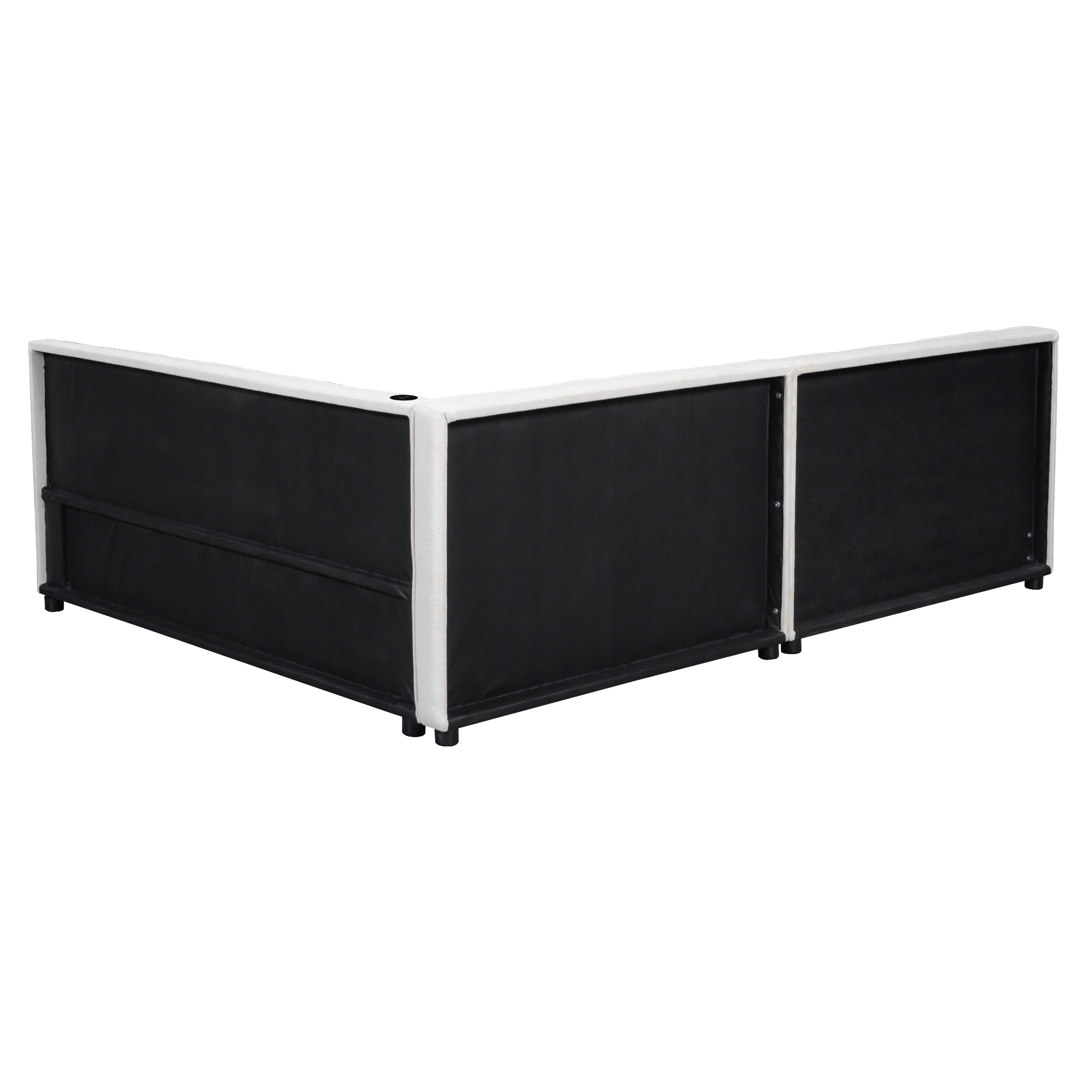 Upholstered Full/Queen Size platform bed with USB Ports, Beige 