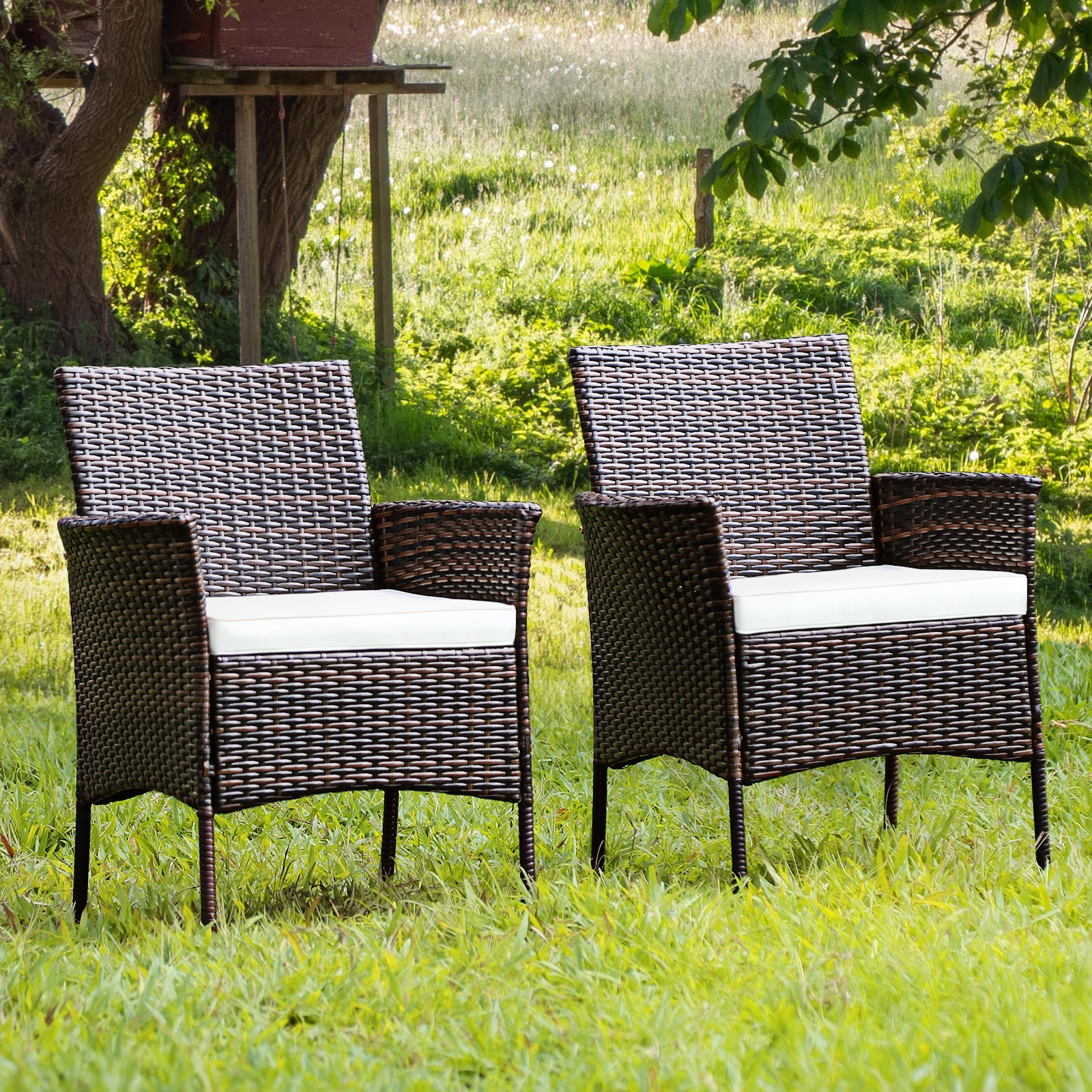 Mondawe 2 Pieces Outdoor PE Rattan Armchairs with Removable Cushions-Mondawe
