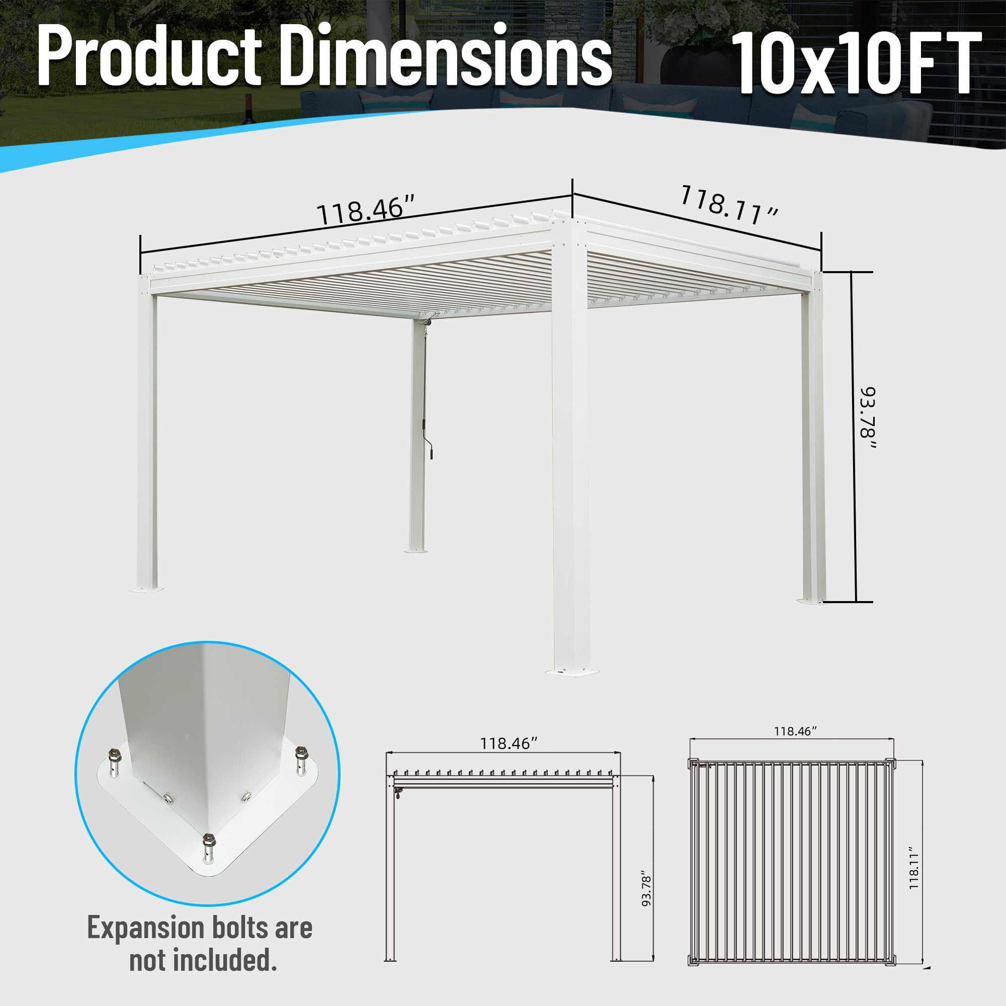 Louvered Pergola 10X10FT, Wood Grain Aluminum Pergola with Adjustable Roof, Wood Looking Aluminum Frame, Efficient Drainage System, Outdoor Pergola for Patio, Deck, Garden