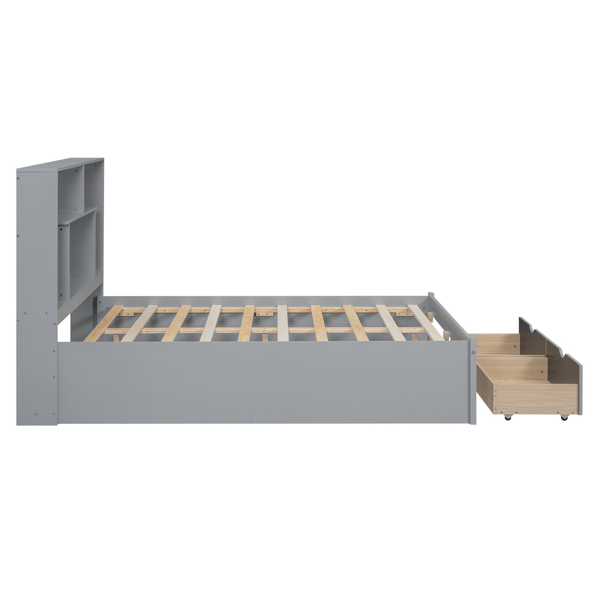 Full/Queen Size Platform Bed with Storage Headboard and 2 Drawers, Gray/White