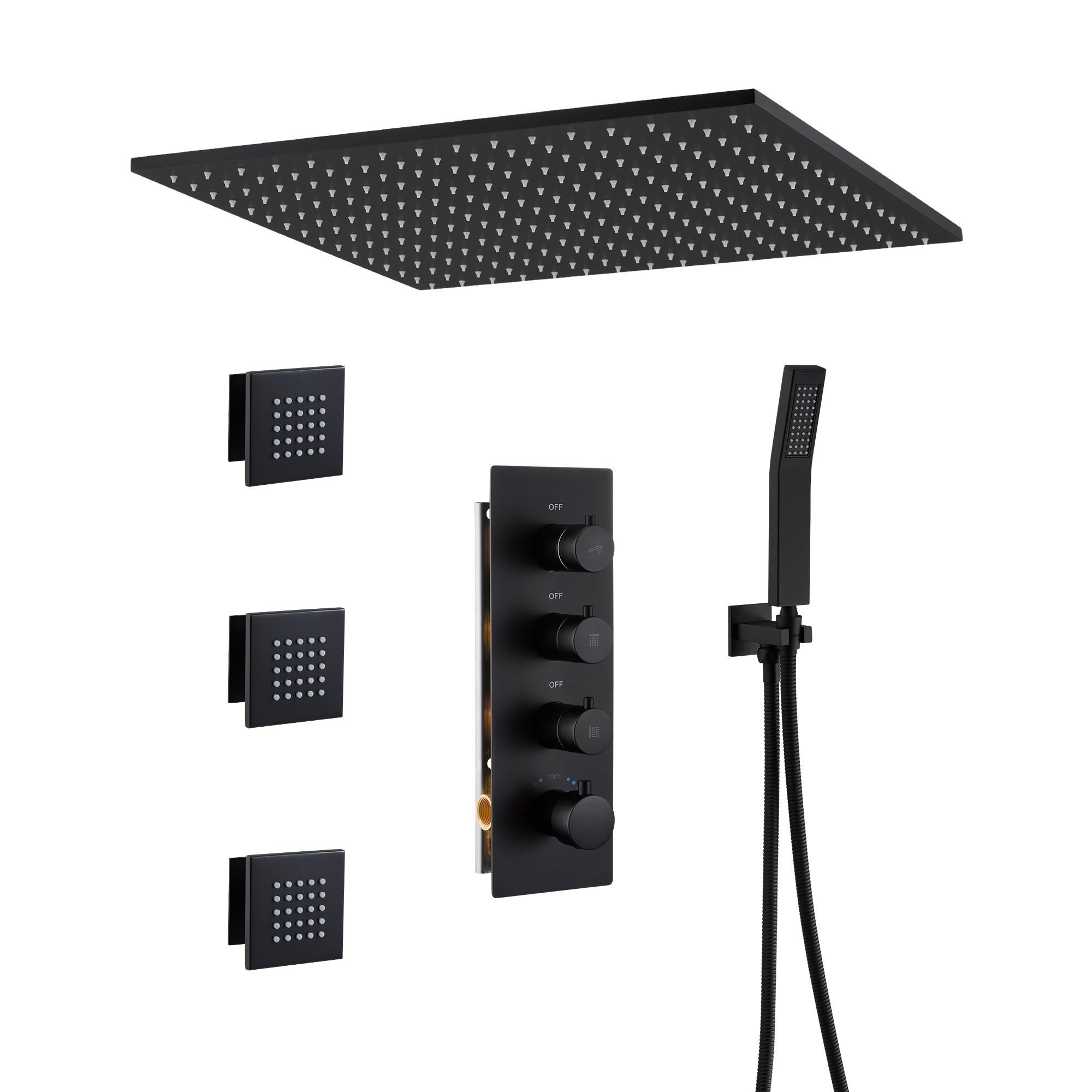 20 Inch Ceiling Mounted Rain Shower Head System Luxury 3-Spray Patterns Thermostatic Shower Faucets Sets Complete with 3-Function Shower Head and Solid Brass Handshower-Mondawe