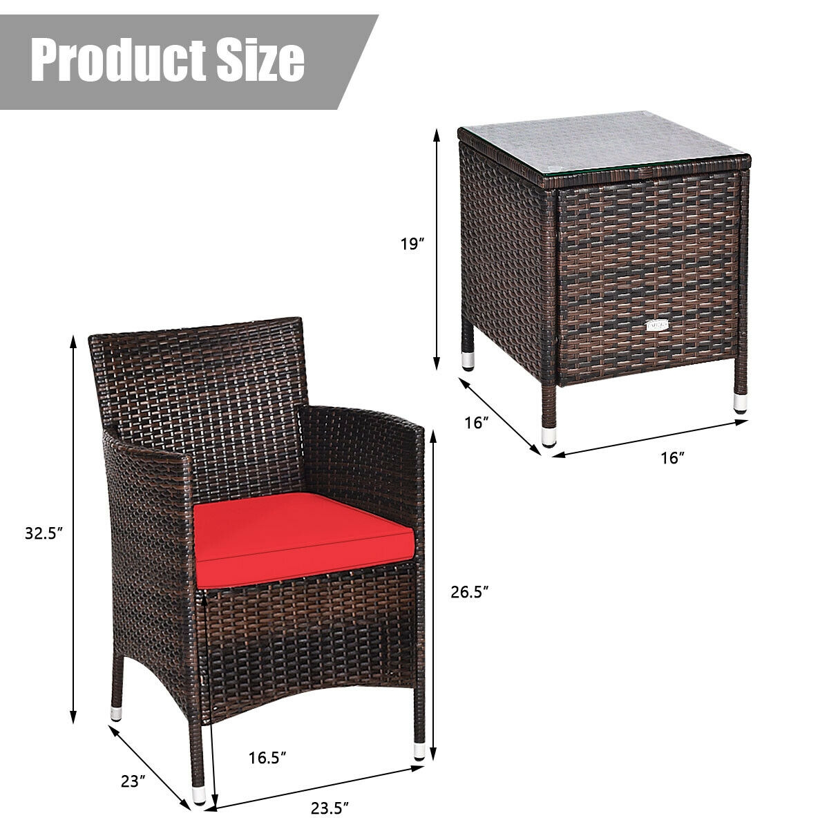 Mondawe 3 Pcs Outdoor Rattan Wicker Furniture Set-Mondawe