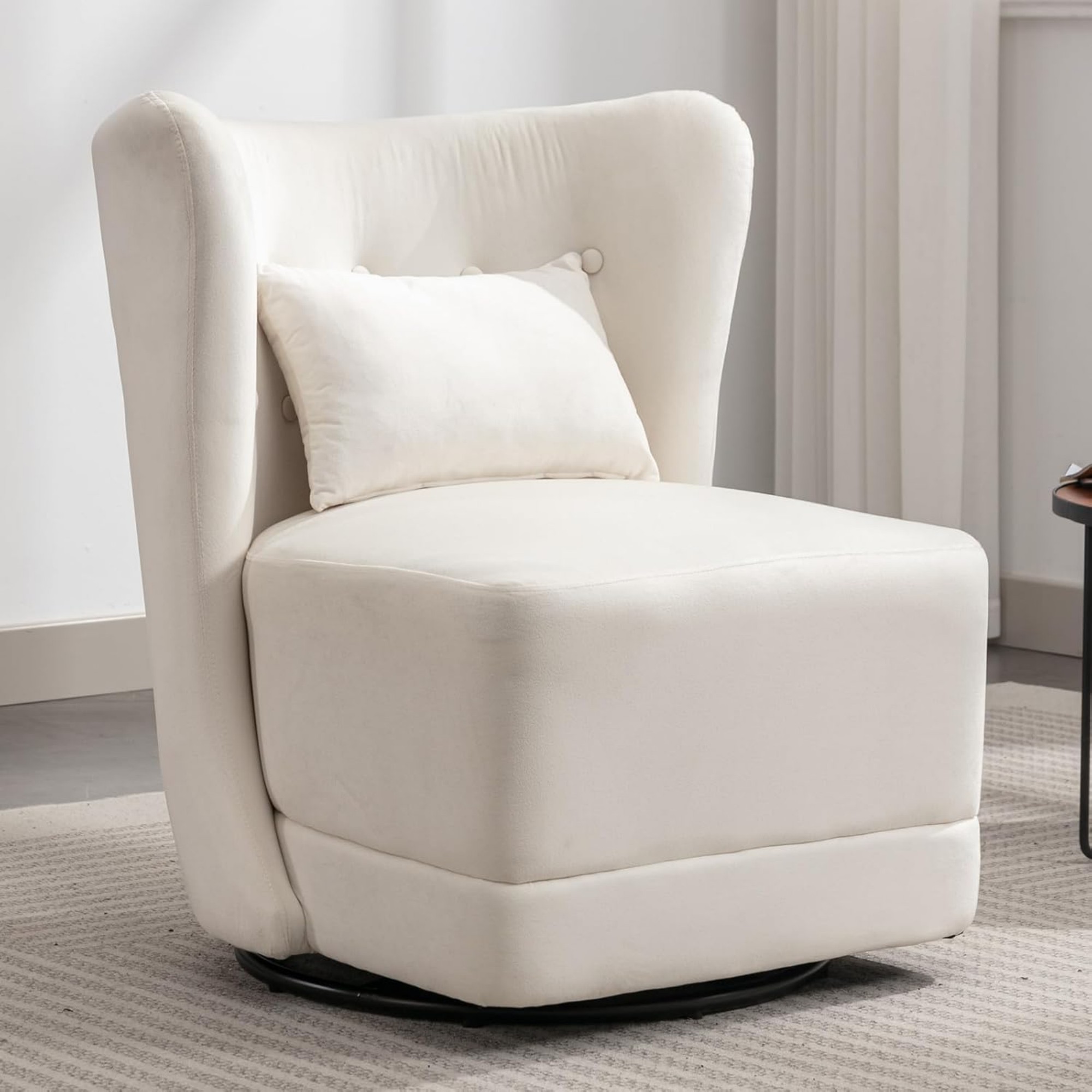 Modern Armless Chair, 360° Swivel Lounge Chair with Back Pillow, for Living Room Bedroom