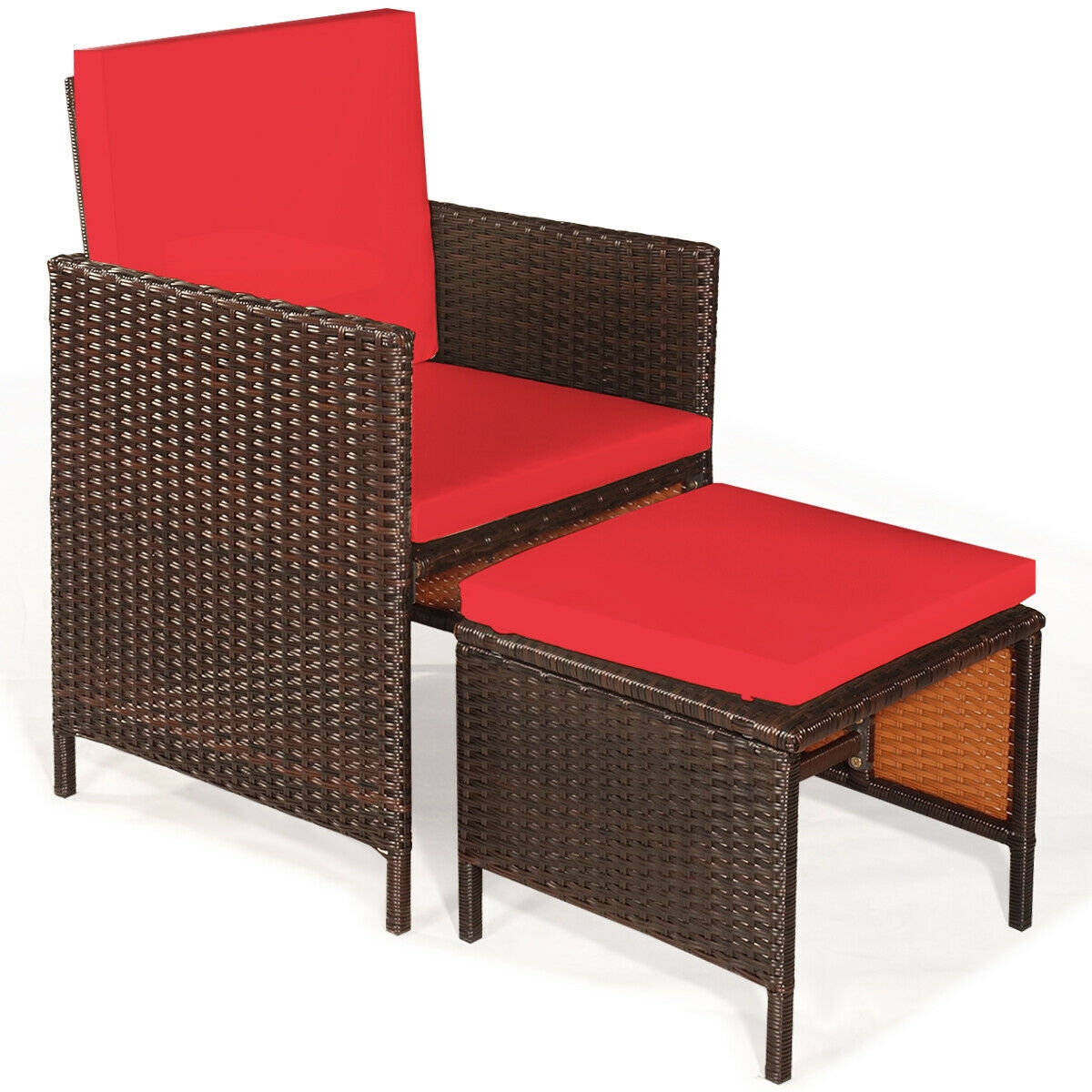 Mondawe 9PCS Patio Rattan Dining Cushioned Chairs Set-Red-Mondawe