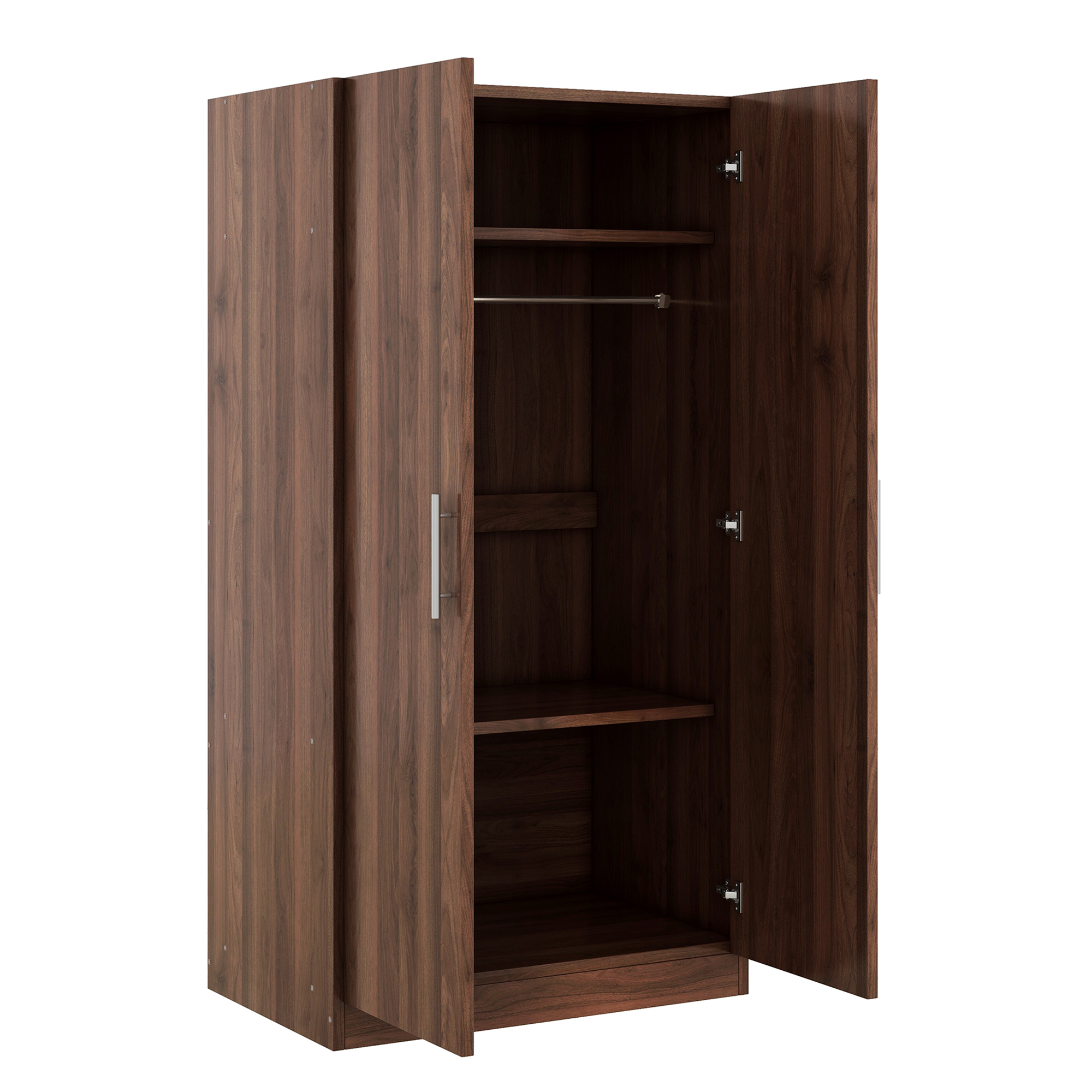 2-Door Wooden Wardrobe Armoire with 3 Storage Shelves, Brown 