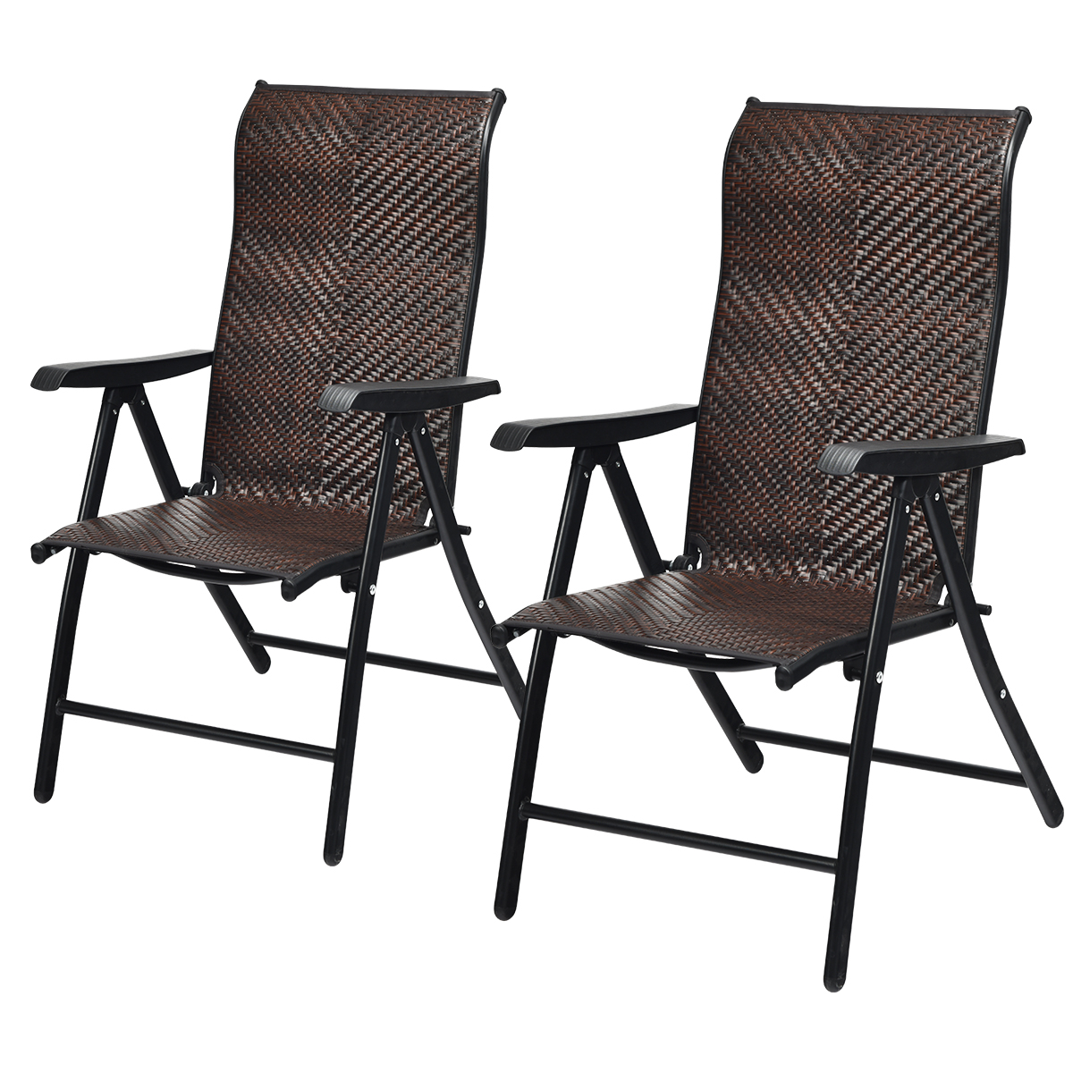 Mondawe 2 Pieces Patio Rattan Folding Reclining Chair-Mondawe