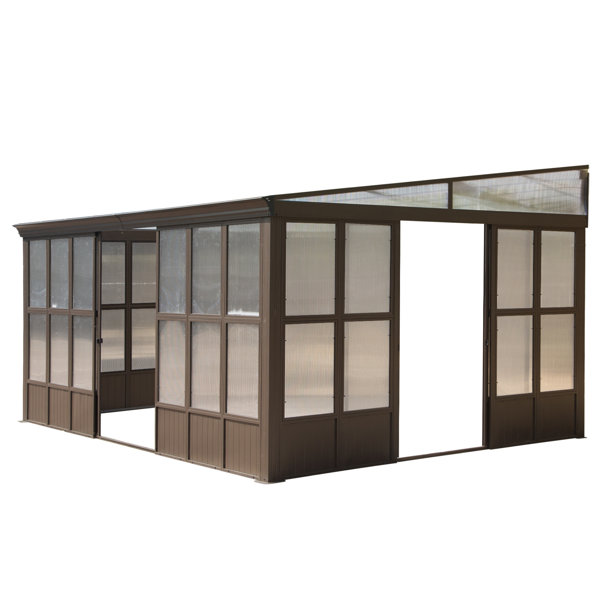 10x12FT All Season Sunroom, Outdoor Permanent Wall Mounted Solarium with Detachable Polycarbonate Windows, Aluminum Lean to Gazebo Sun Room with 2 Lockable Sliding Doors for Garden Patio Deck