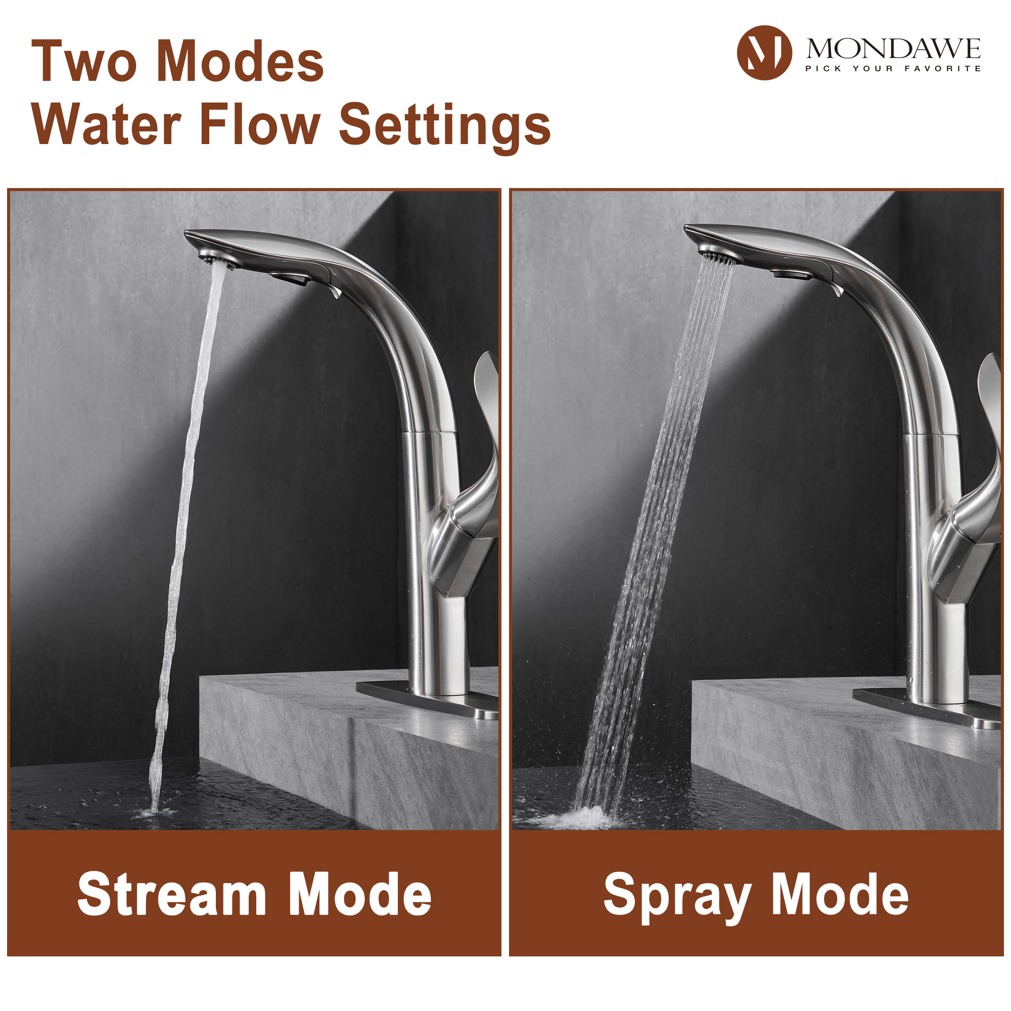 Mondawe 3-FunctionTulip High Arc Pull Down Single Handle Deck Mount Best Kitchen Faucets 2022-Mondawe