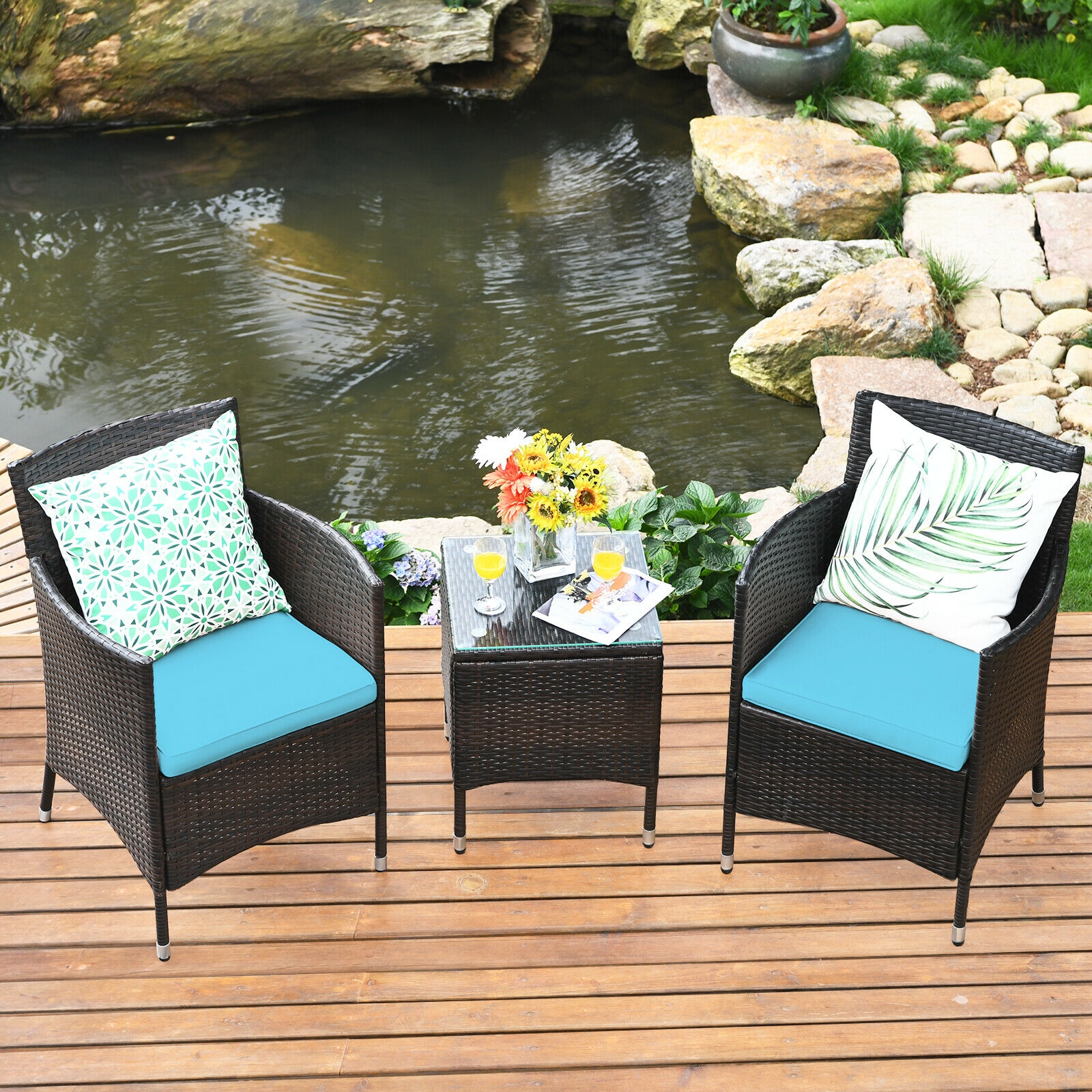 Mondawe 3 Pcs Outdoor Rattan Wicker Furniture Set-Mondawe