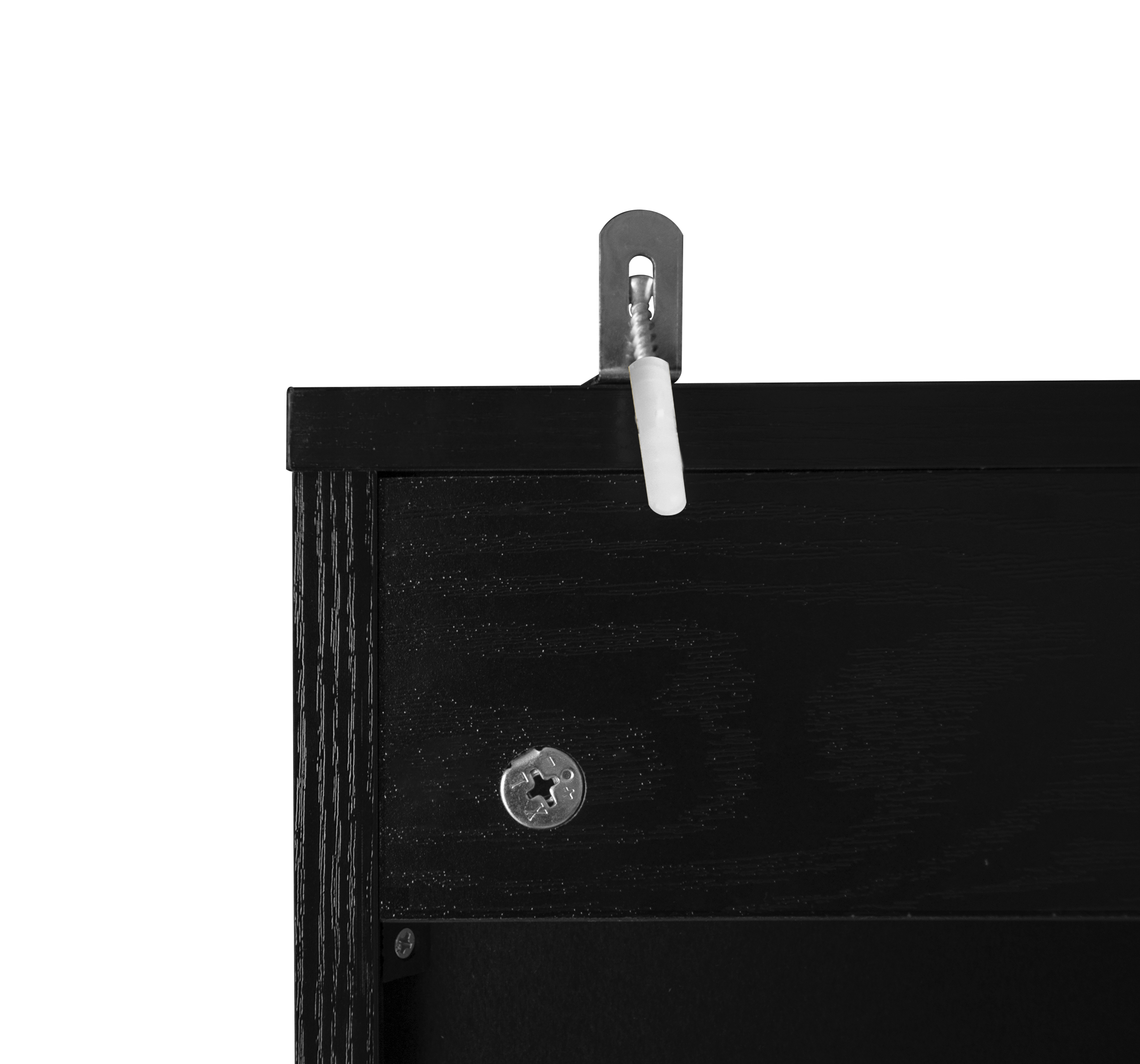 4 Door Cabinet with 4 Shelves with 4 Adjustable Inner Shelves, Storage Cabinet,  Black / Natural 