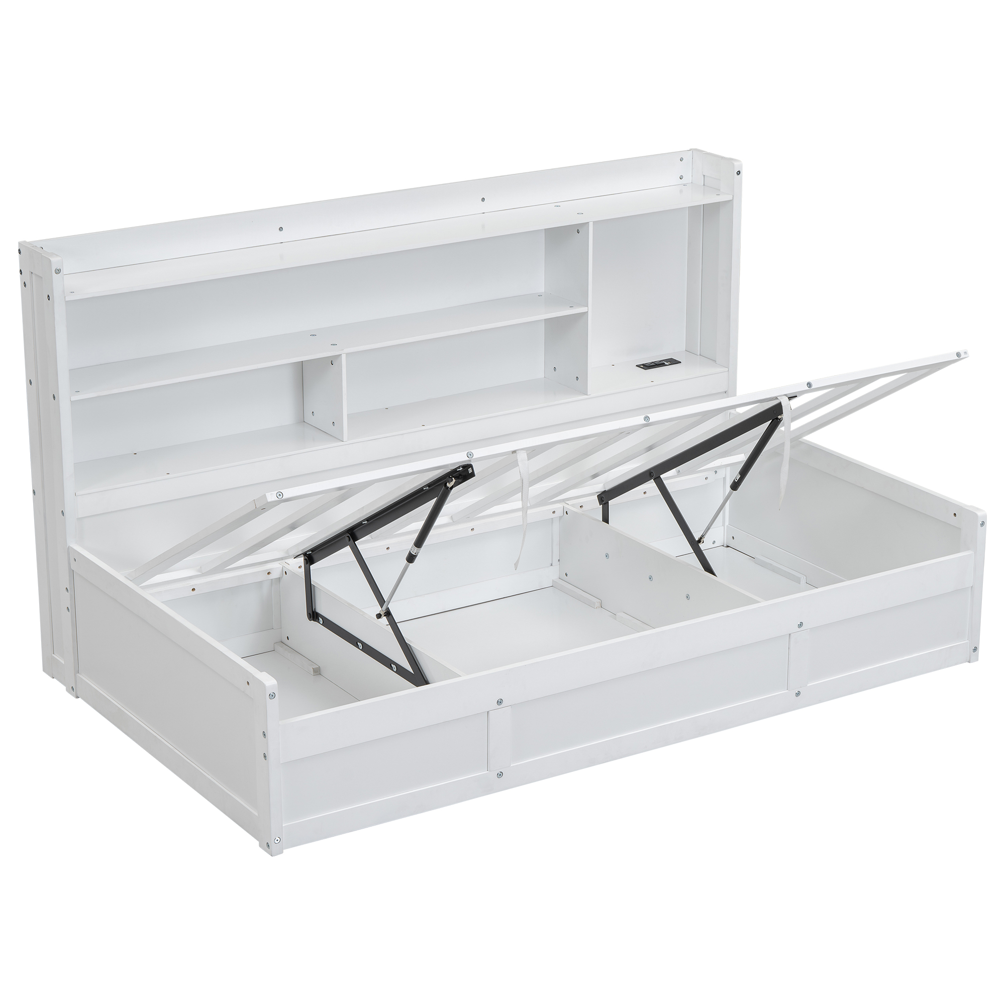 Twin Size Daybed Frame with Storage Bookcases and Underneath Storage, USB Charging Station, White/Gray 