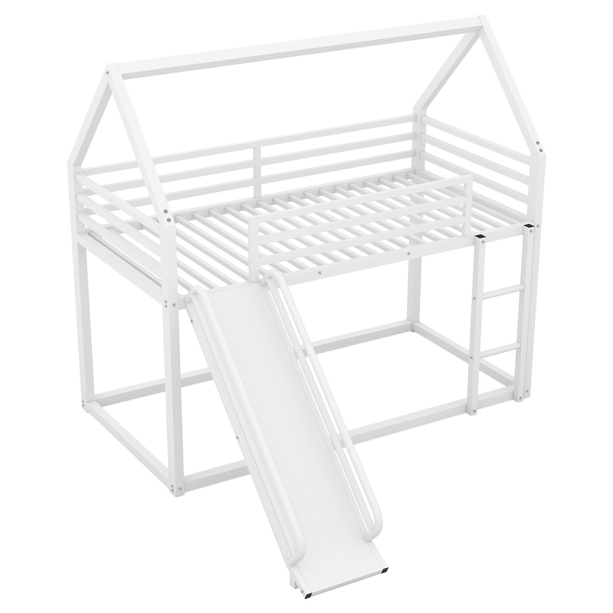 Twin over Twin House Bunk Bed with Ladder and Slide,White/Black