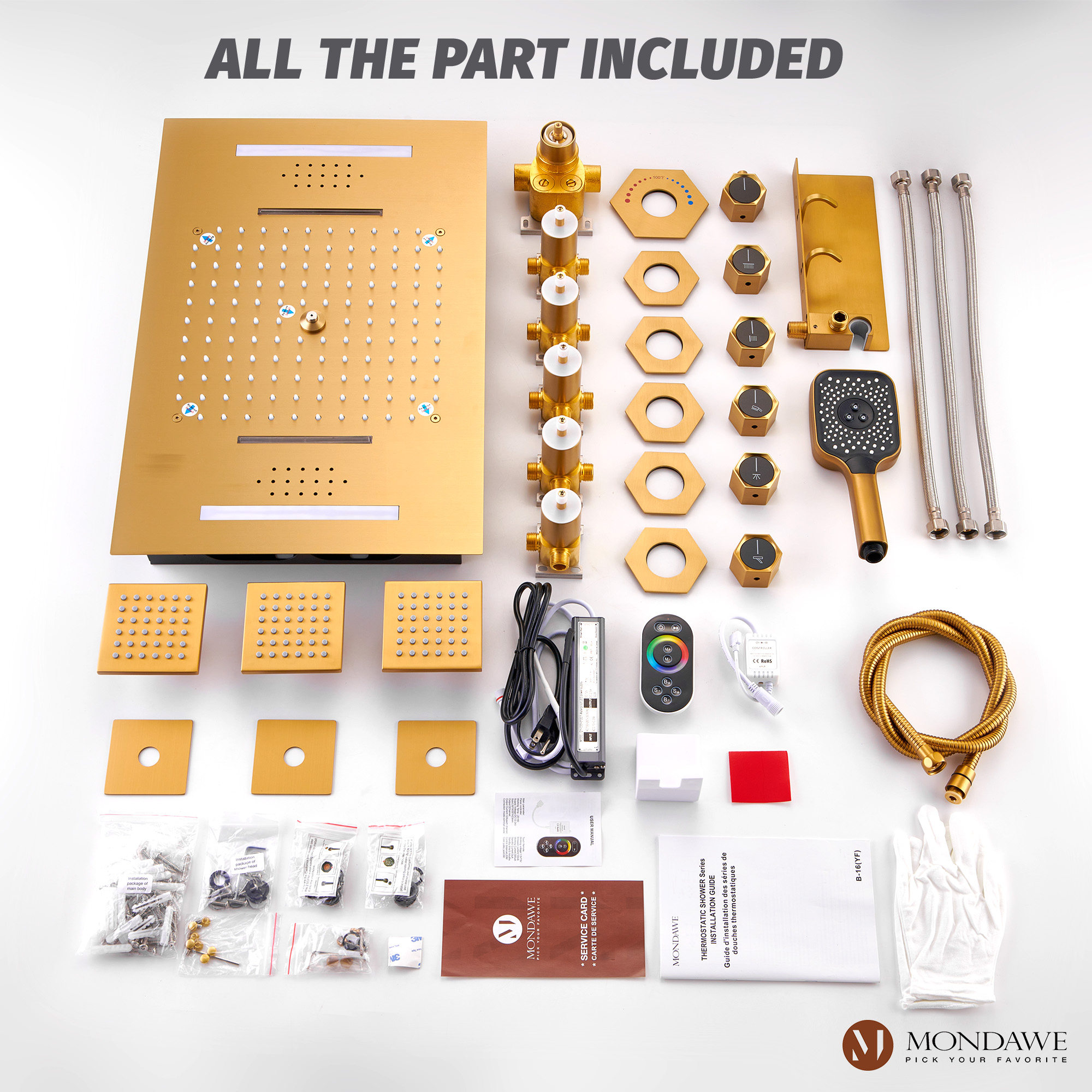 Flush-Mounted Thermostatic 3 Functions Luxury Complete Shower System with Body Jets and Shower Holder