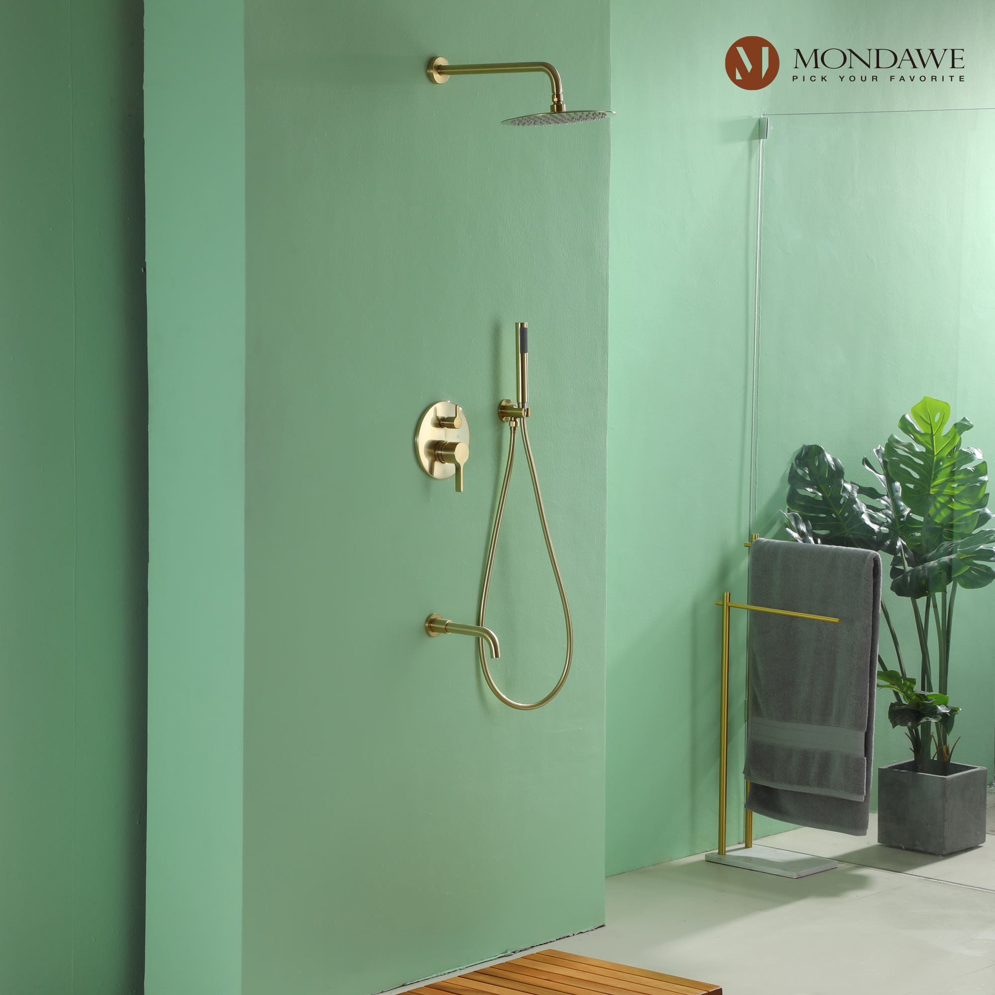 Mondawe Three function Pressure Balance Shower Set with 10 in Round Shower Head(5 color, Valve Included)-Mondawe