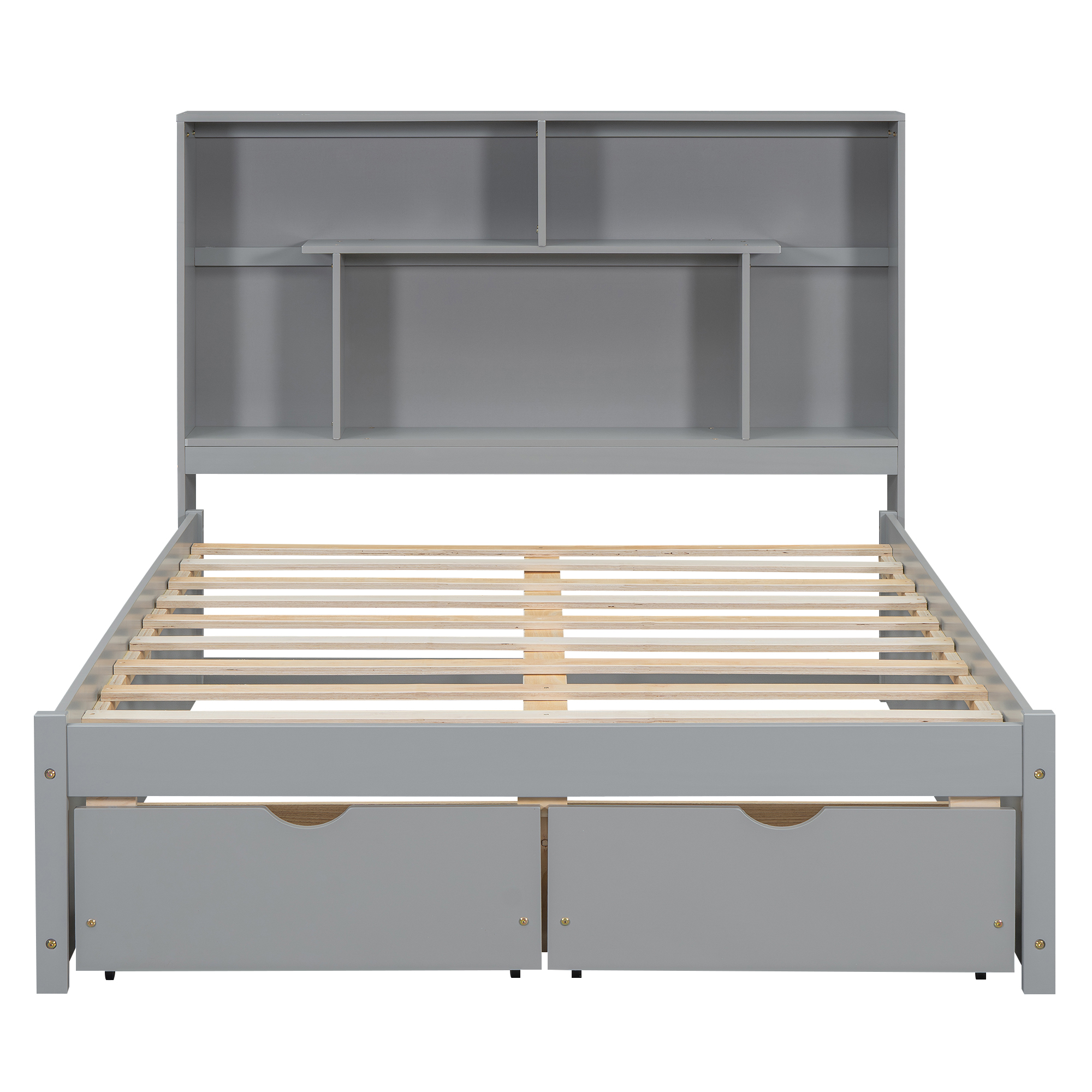 Full/Queen Size Platform Bed with Storage Headboard and 2 Drawers, Gray/White