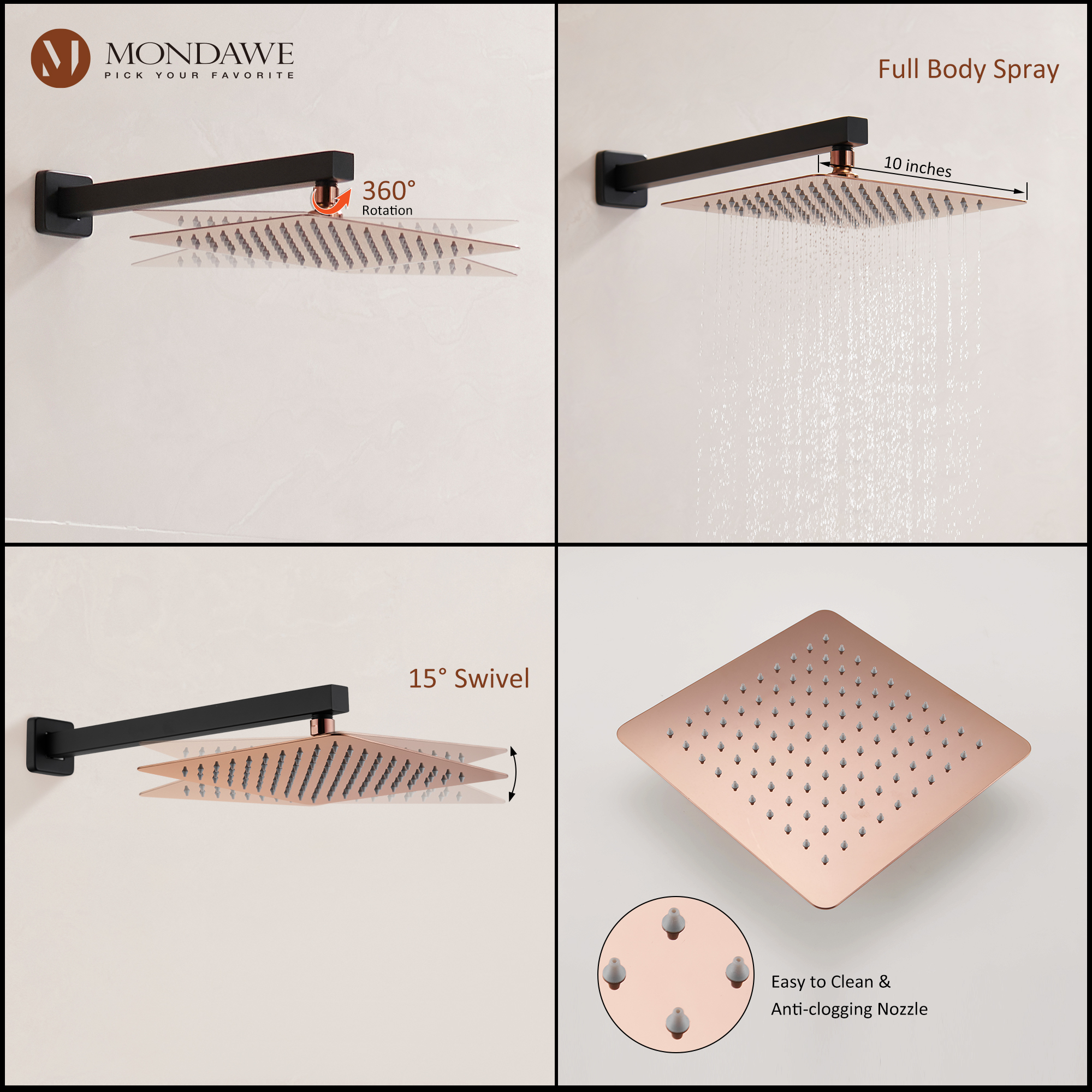 Mondawe 2 Functions Wall Mount Square Complete Shower System (Rough-In Valve Included)-Mondawe