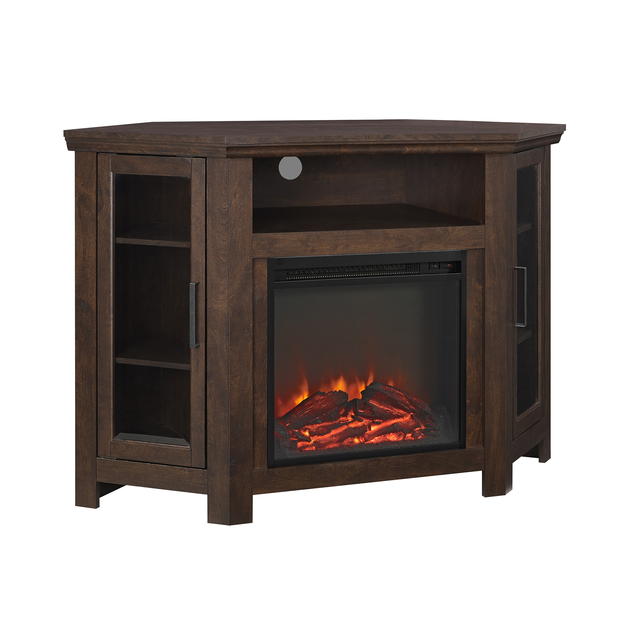 Classic Glass-Door Fireplace TV Stand for TVs up to 55" - Brown 