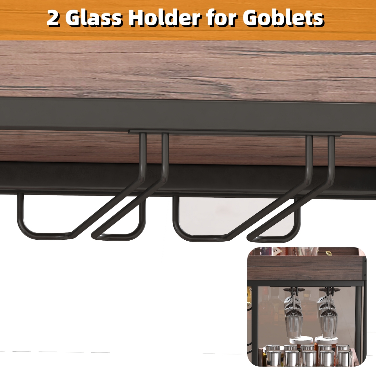 3 Tier Industrial Rolling Serving Cart with Lockable Wheels, Wine Rack Cart with Glass Holder for Indoor and Outdoor, Beverage Trolley cart with 2 Removable Tray, 