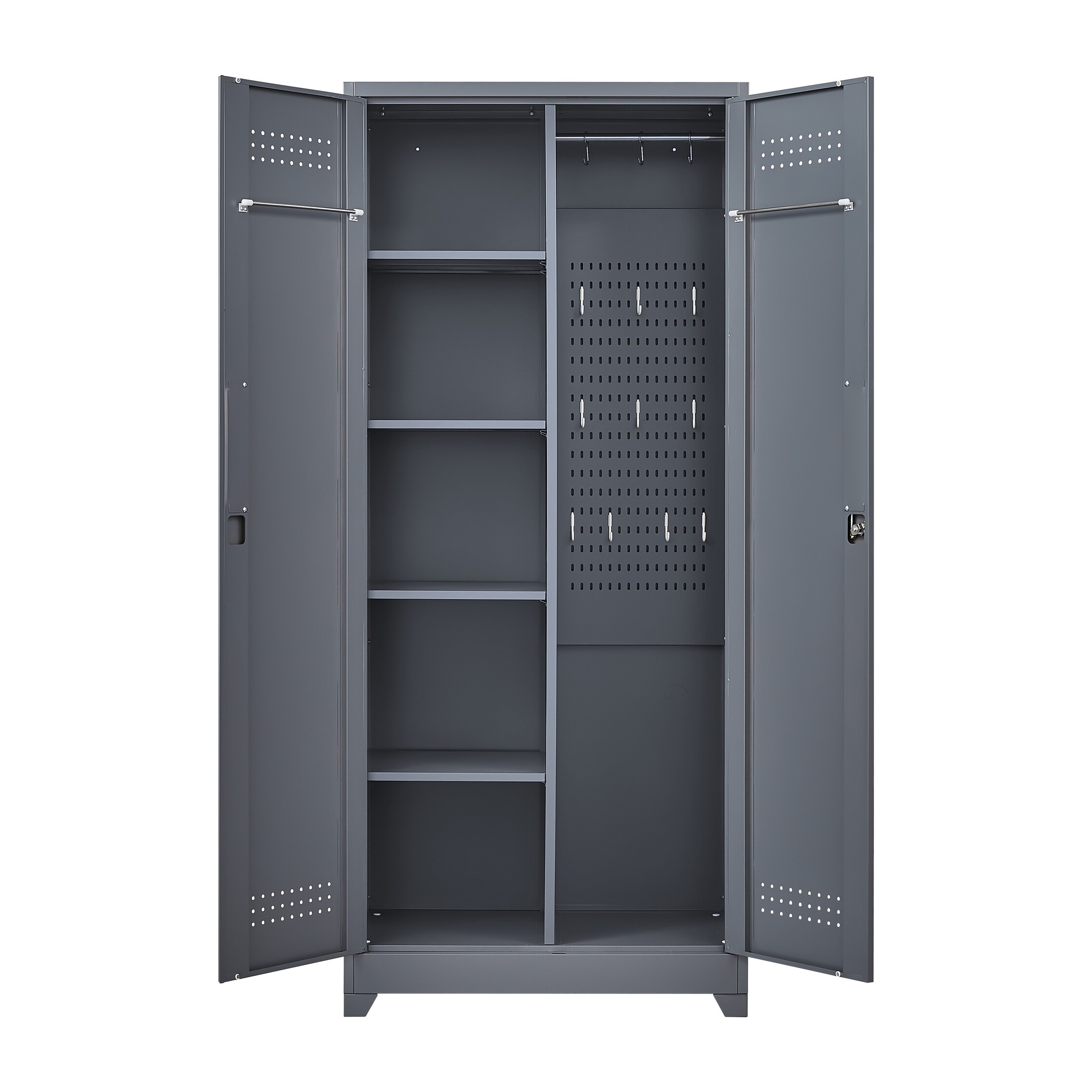 Metal Storage Cabinets, Cleaning Tool Cabinet with Locking Door, Tall Broom Tool Organizer and Storage, Large Storage Cabinet for Kitchen, Pantry, Office, Shop 